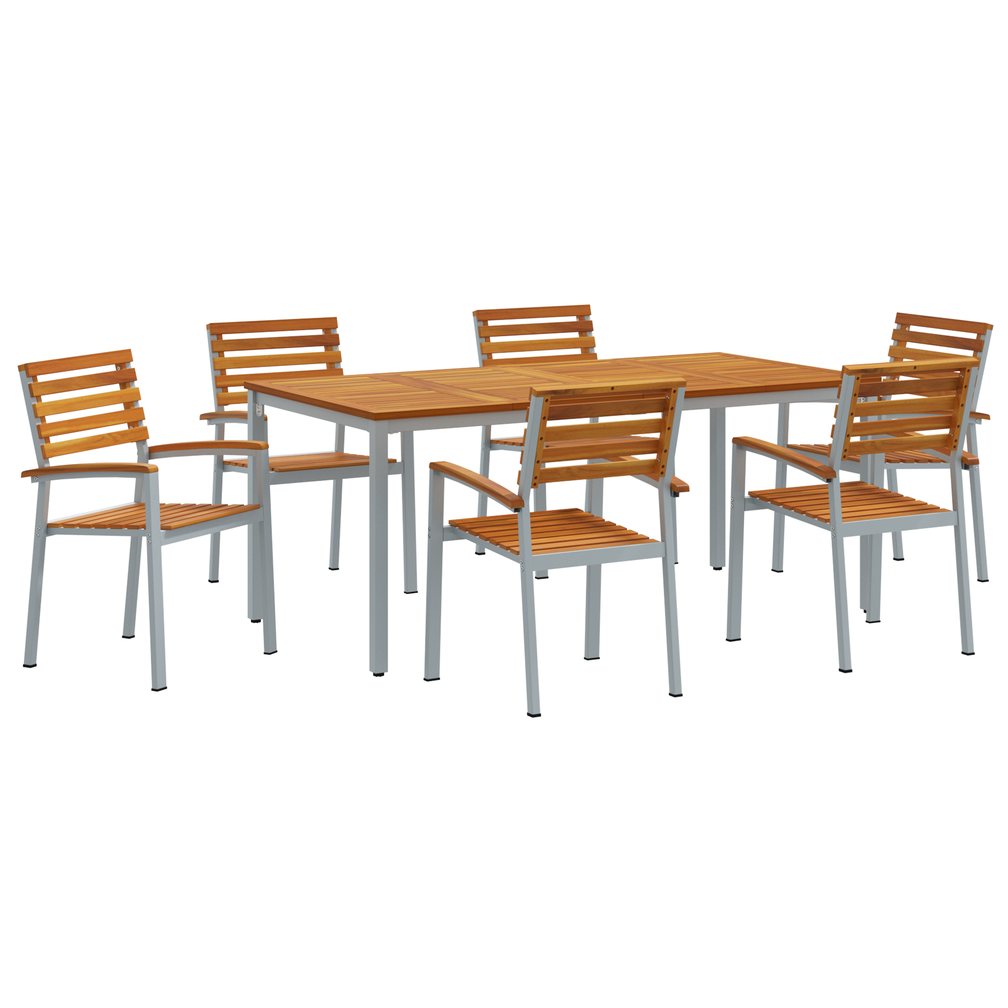 7 Piece Garden Dining Set Solid Wood Acacia and Metal - Image 2