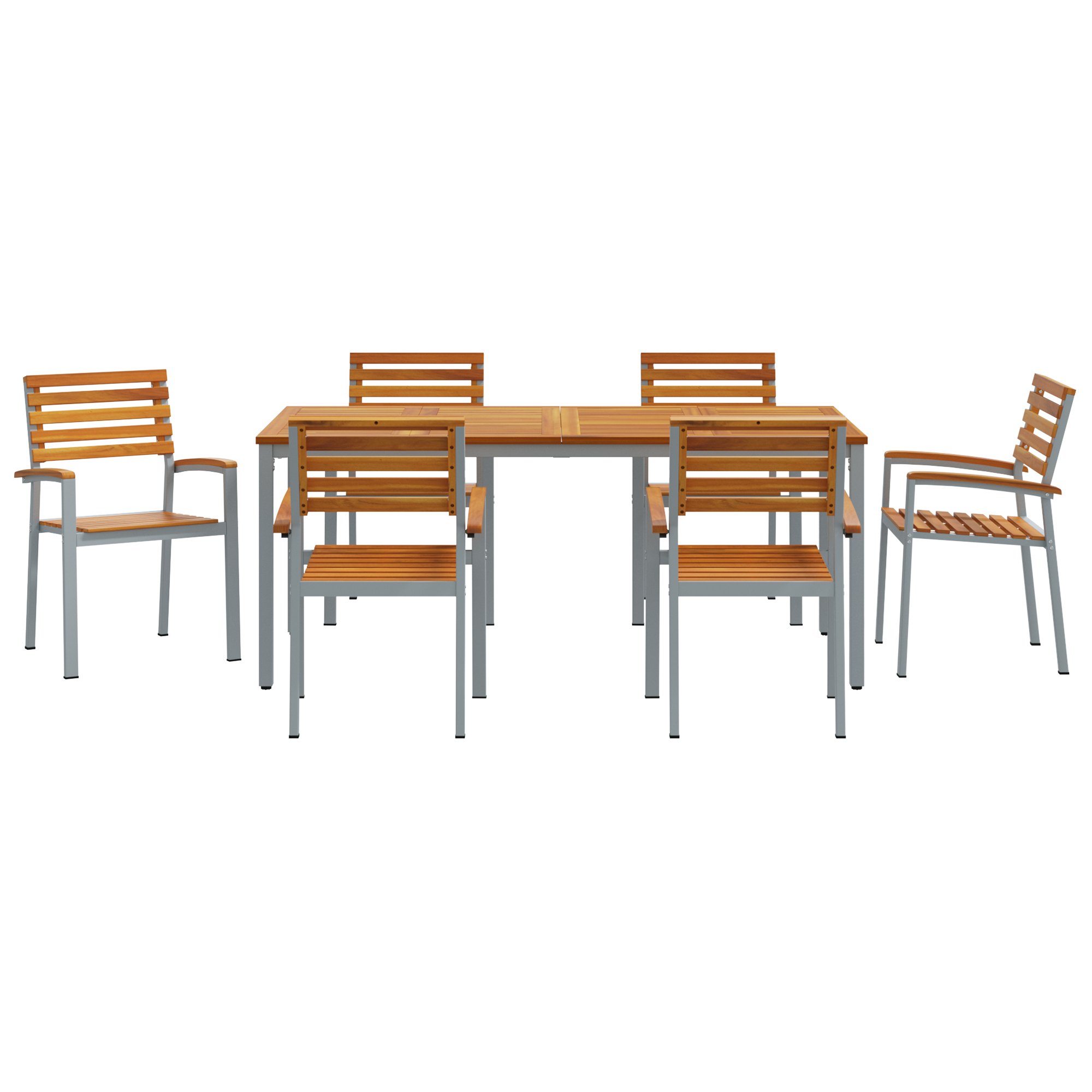 7 Piece Garden Dining Set Solid Wood Acacia and Metal - Image 7