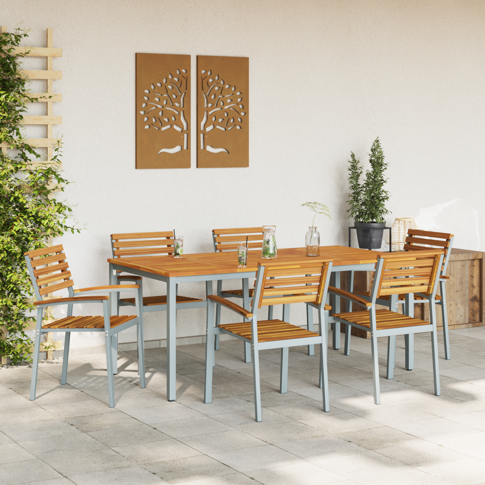 7 Piece Garden Dining Set Solid Wood Acacia and Metal - Image 4