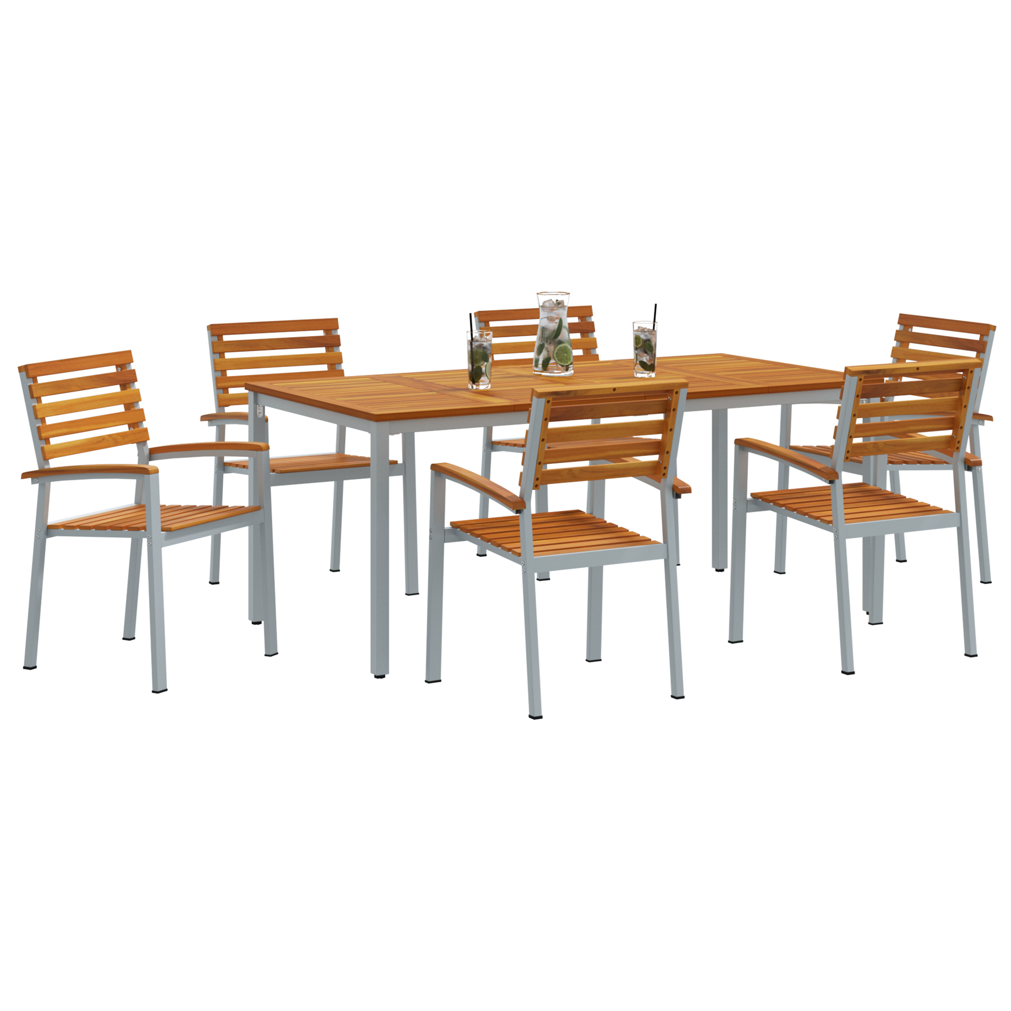 7 Piece Garden Dining Set Solid Wood Acacia and Metal - Image 3