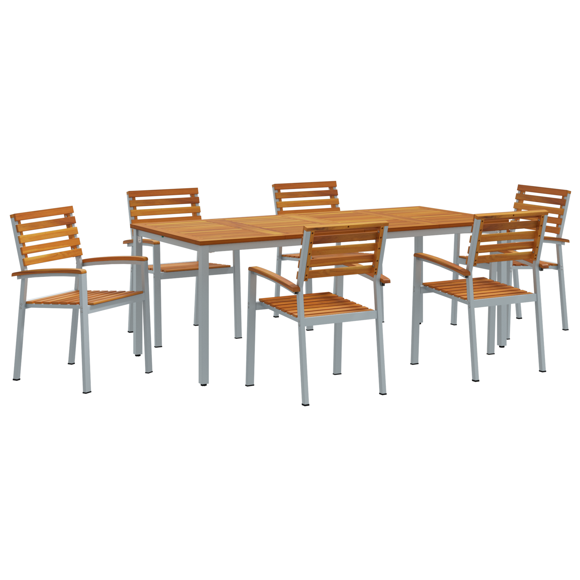 7 Частен Градински Трапезарийски Комплект от Солидно Дърво Акация и Метал - Image 2