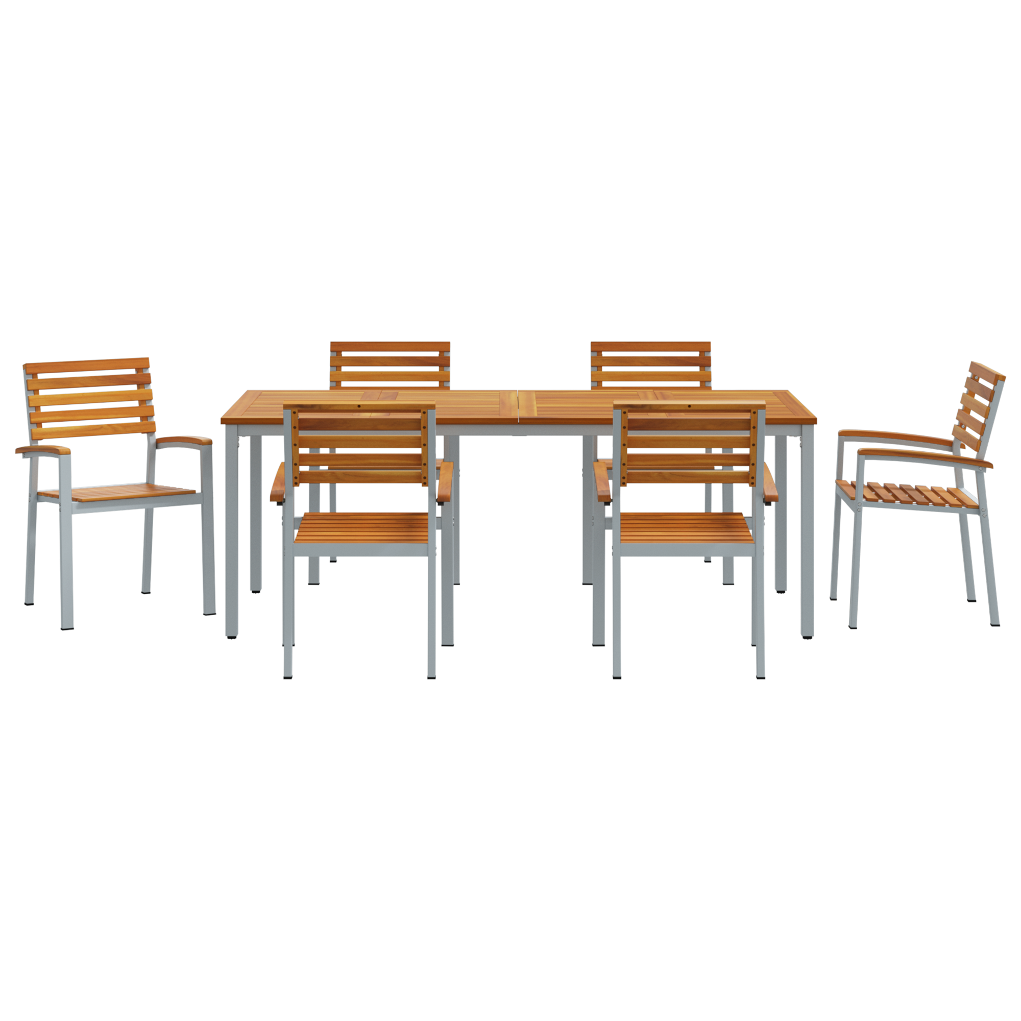 7 Частен Градински Трапезарийски Комплект от Солидно Дърво Акация и Метал - Image 7