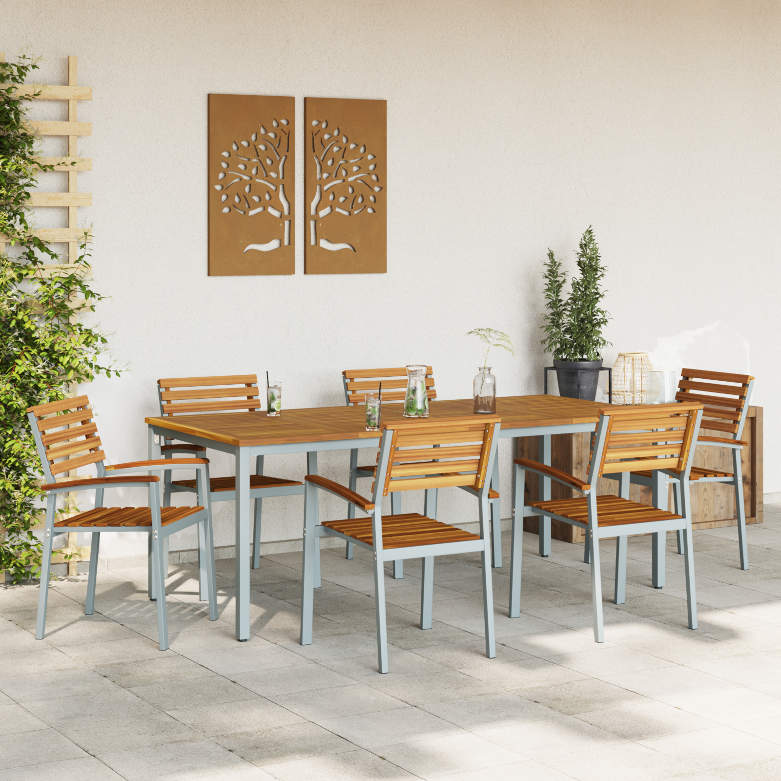 7 Частен Градински Трапезарийски Комплект от Солидно Дърво Акация и Метал - Image 4