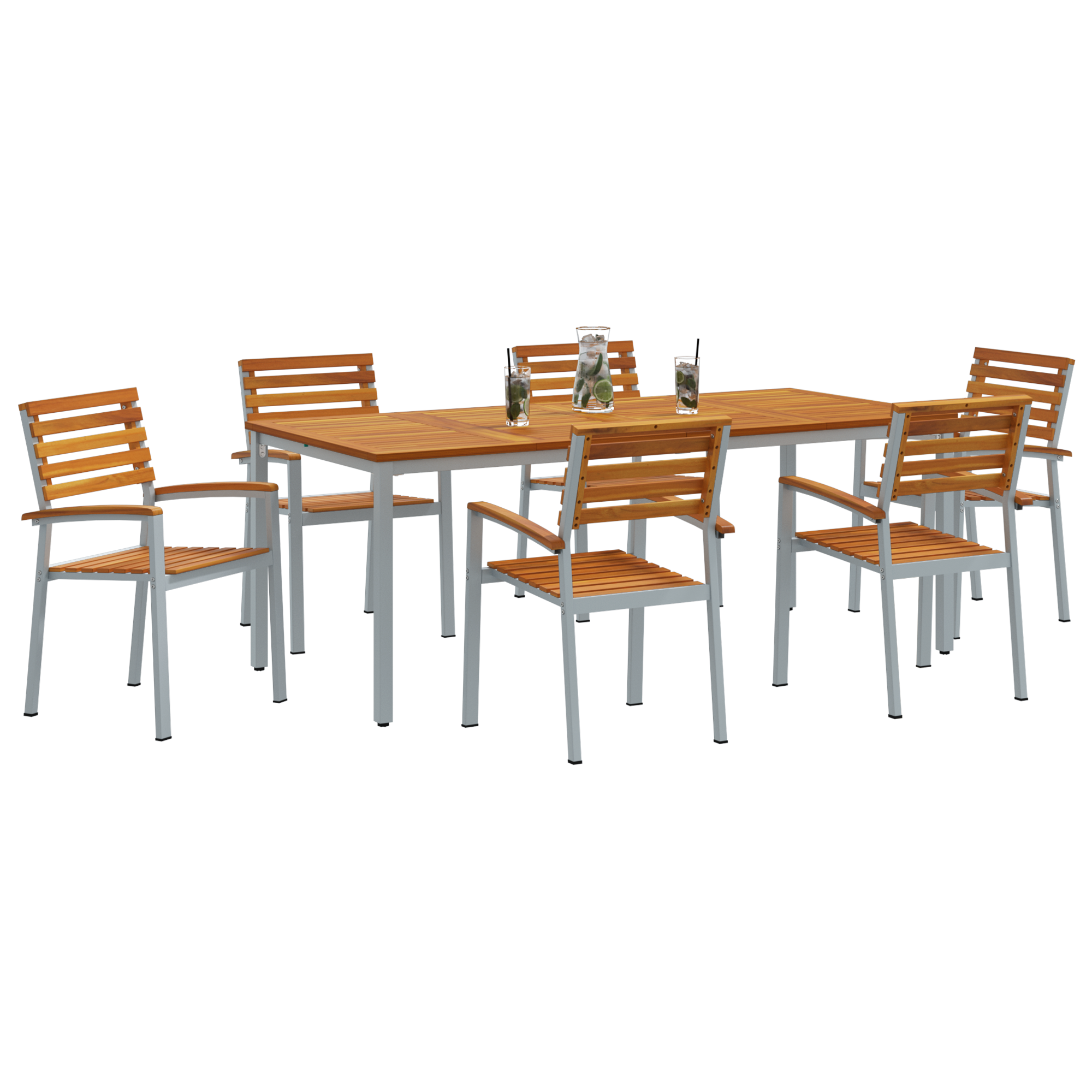 7 Частен Градински Трапезарийски Комплект от Солидно Дърво Акация и Метал - Image 3