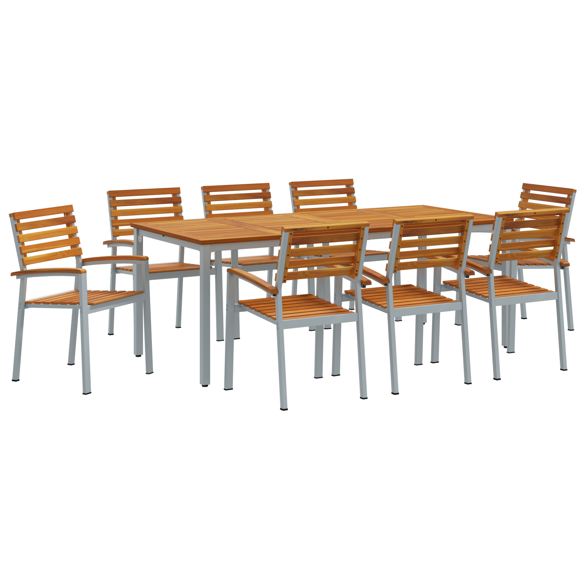 9 части градински обедна маса комплект солидно дърво акация и метал - Image 2