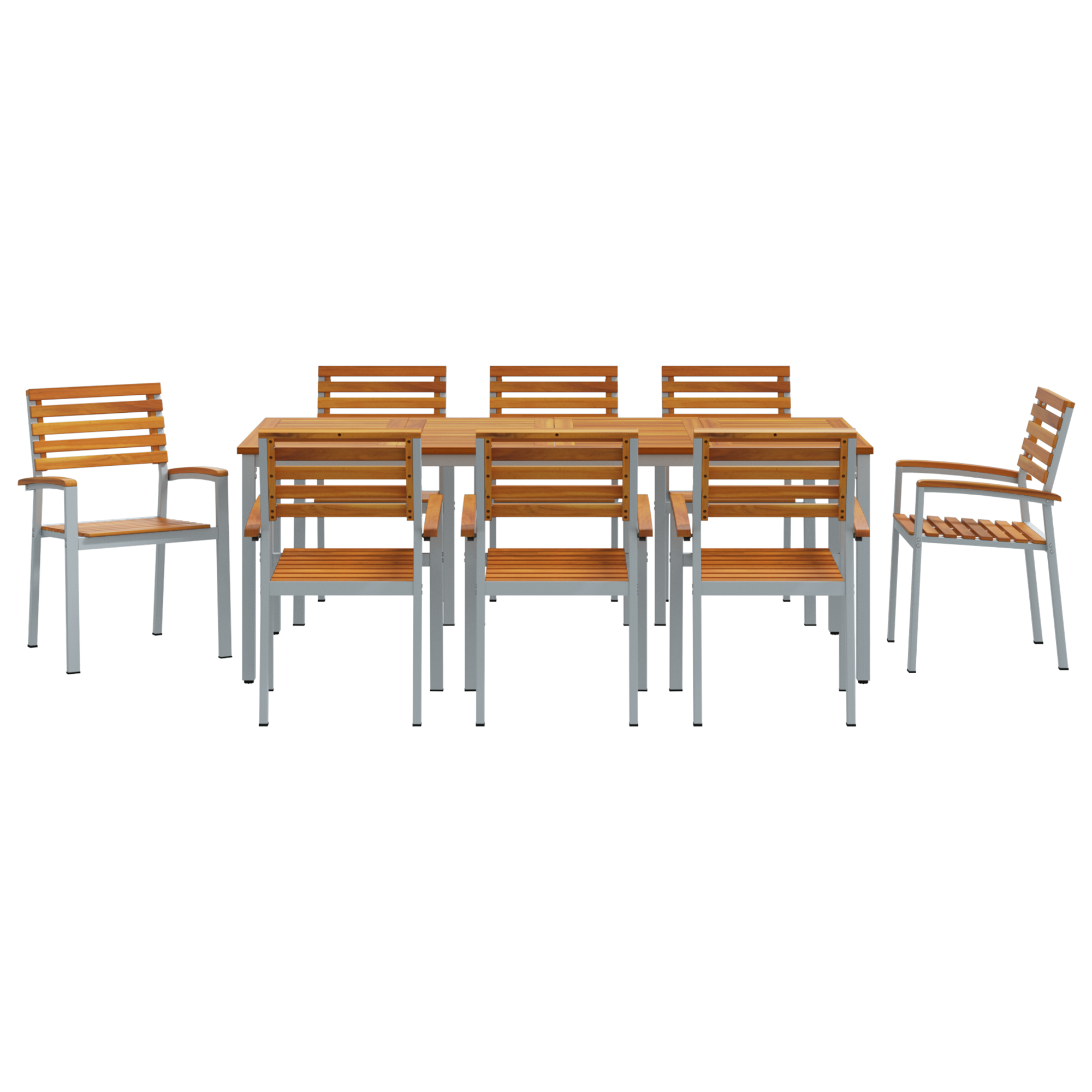 9 части градински обедна маса комплект солидно дърво акация и метал - Image 7