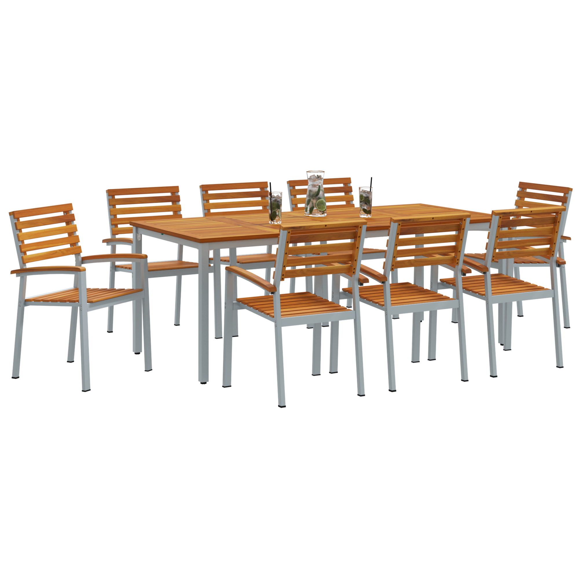 9 части градински обедна маса комплект солидно дърво акация и метал - Image 3