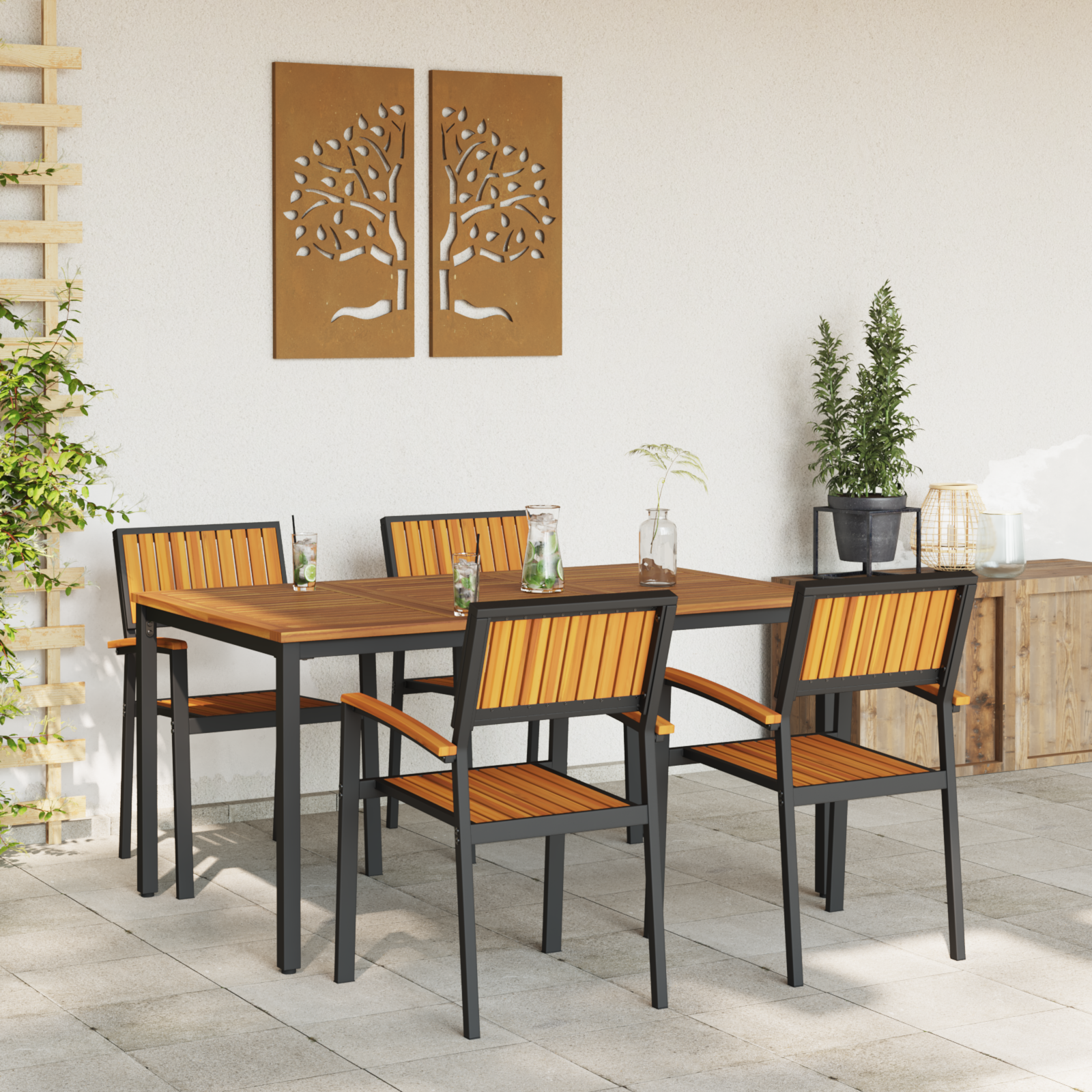 5 Piece Garden Dining Set Solid Wood Acacia and Metal - Image 4