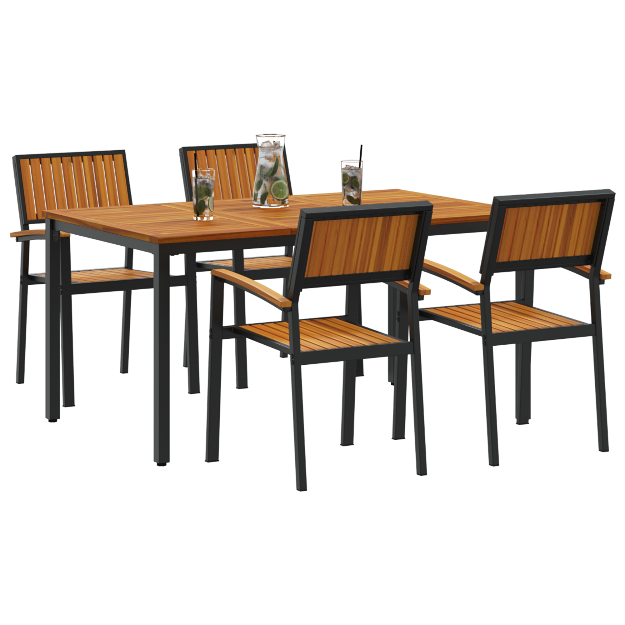 5 Piece Garden Dining Set Solid Wood Acacia and Metal - Image 3