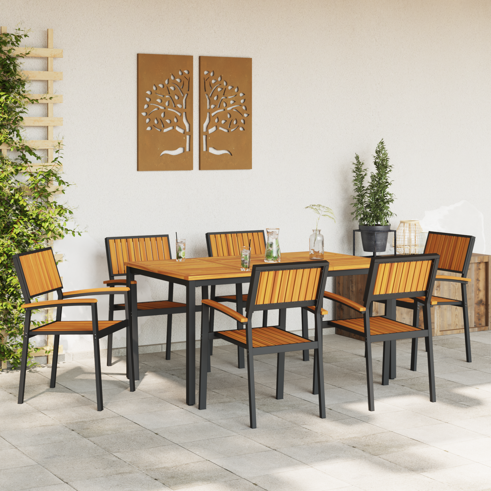 7 Piece Garden Dining Set Solid Wood Acacia and Metal - Image 4