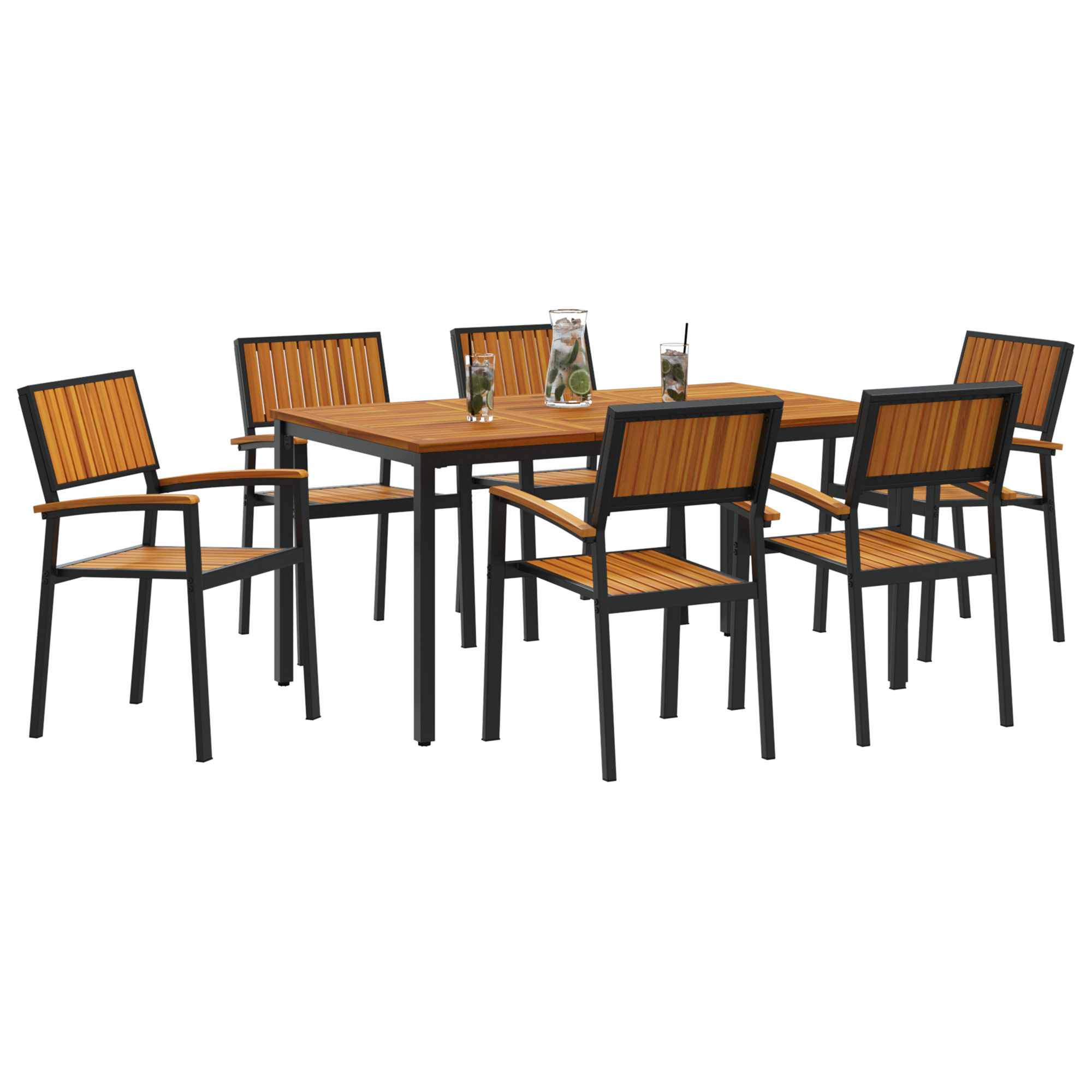 7 Piece Garden Dining Set Solid Wood Acacia and Metal - Image 3