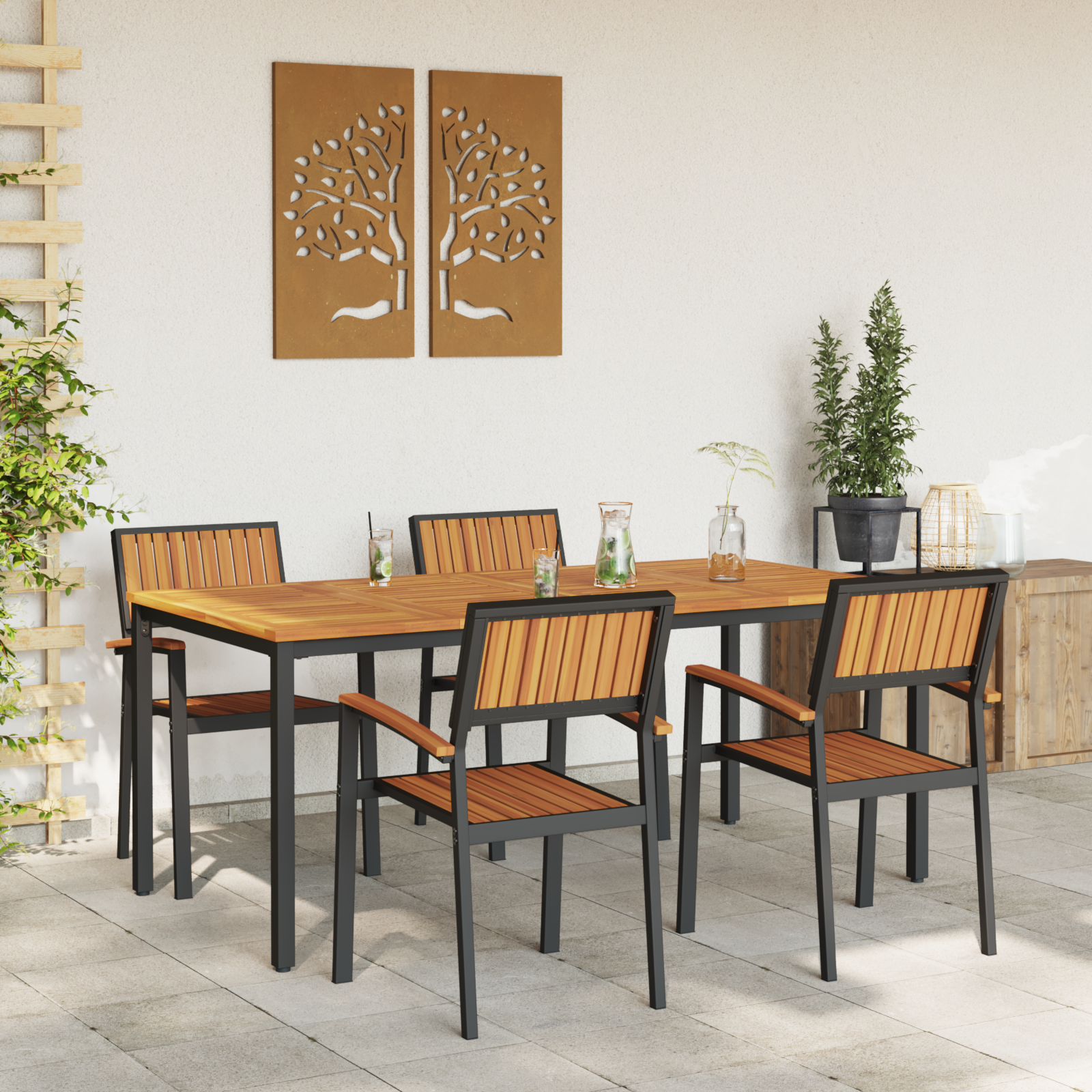 5 Piece Garden Dining Set Solid Wood Acacia and Metal - Image 4