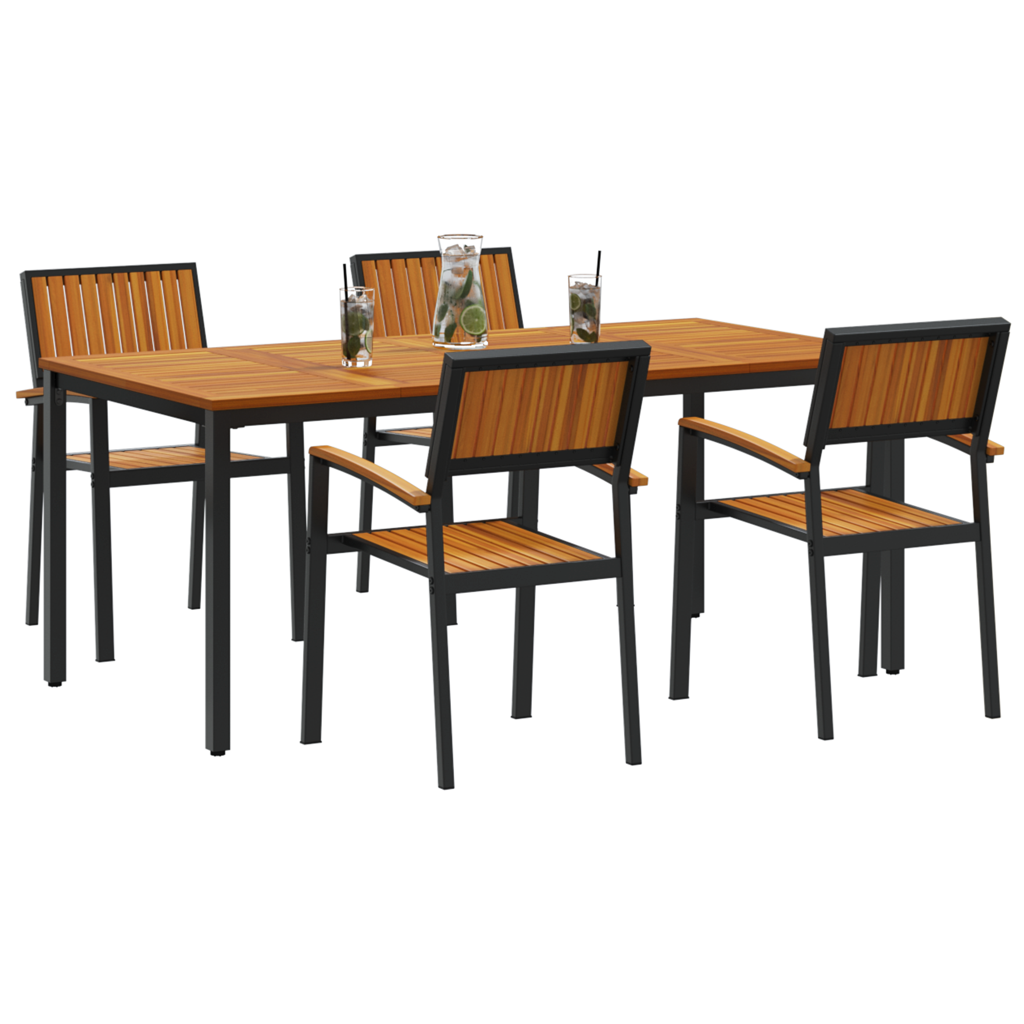 5 Piece Garden Dining Set Solid Wood Acacia and Metal - Image 3