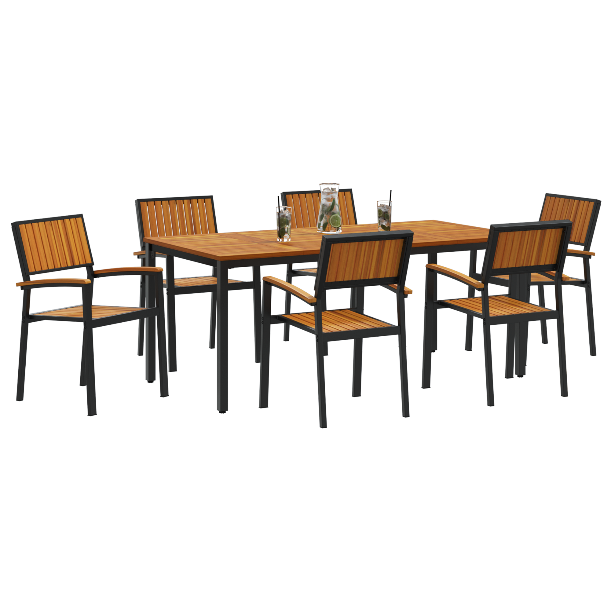 7 Piece Garden Dining Set Solid Wood Acacia and Metal - Image 3