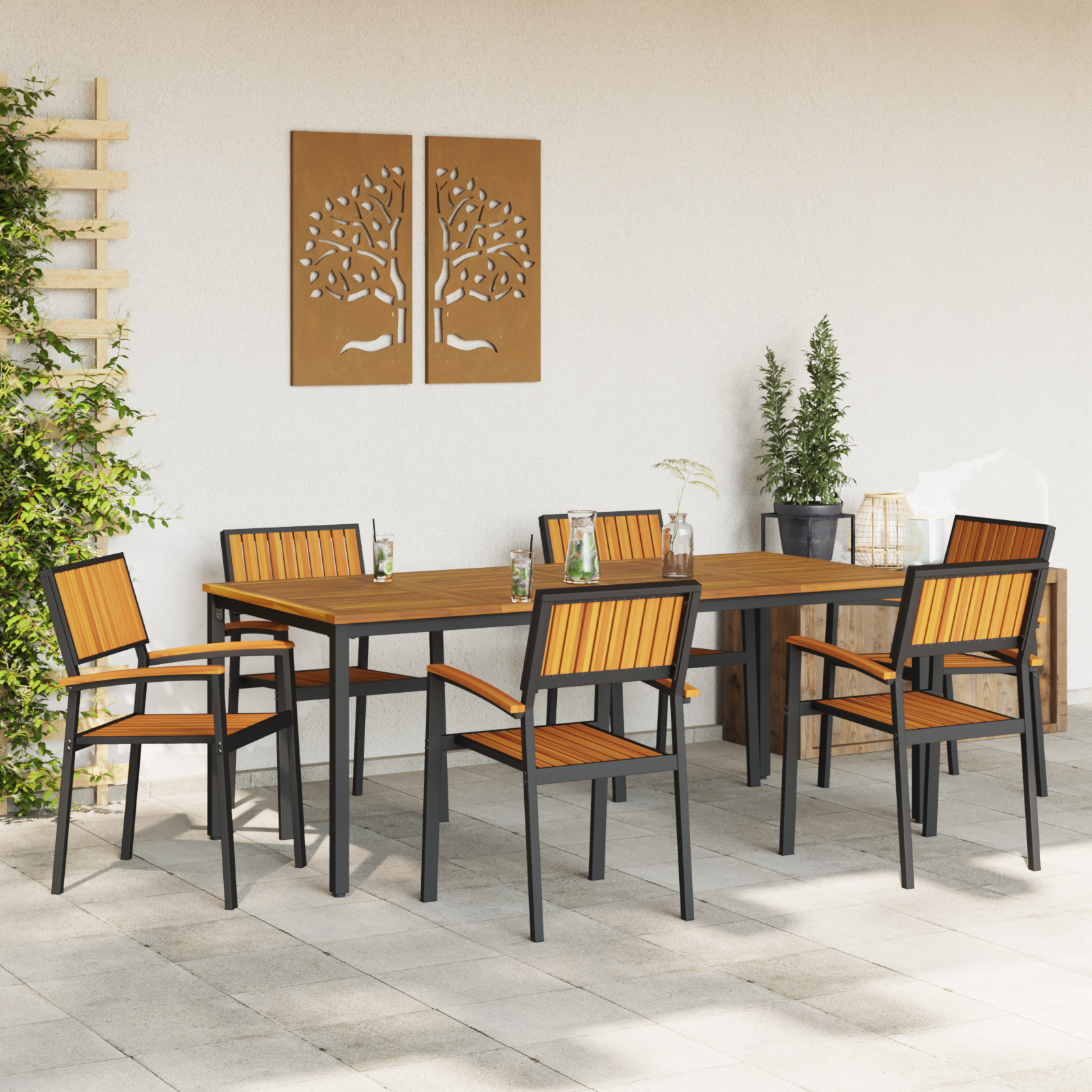 7 Piece Garden Dining Set Solid Wood Acacia and Metal - Image 4