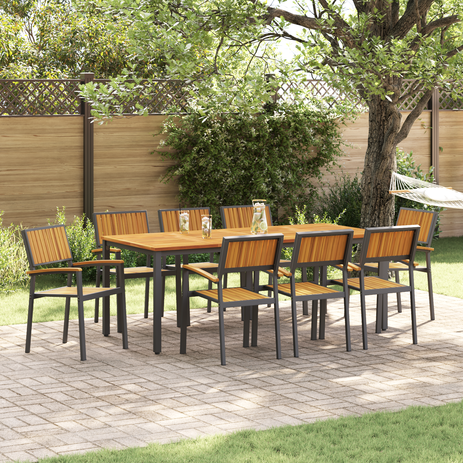 Thumbnail - vidaXL 9-teiliges Garten-Esszimmer-Set aus massivem Akazienholz und Metall