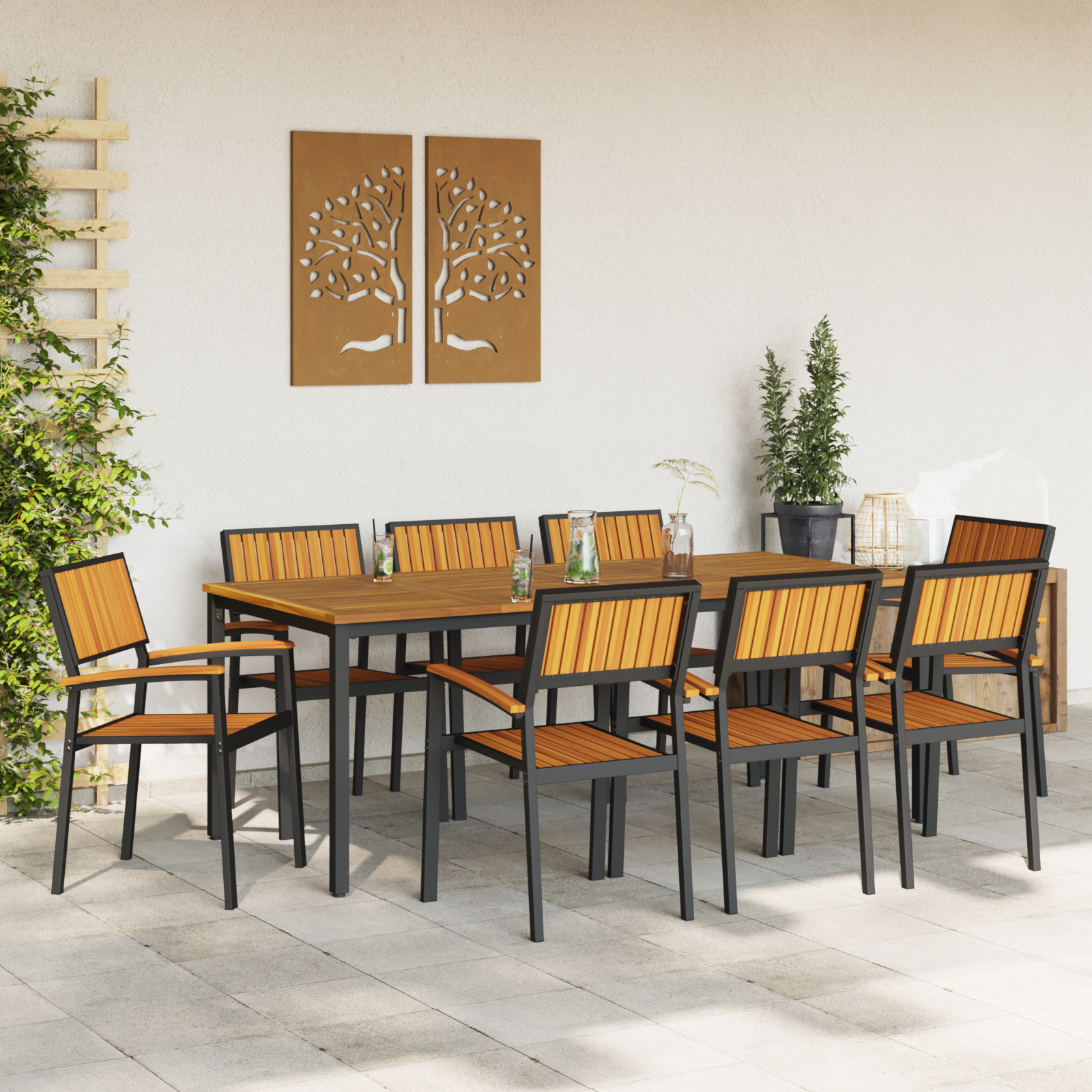 9 Piece Garden Dining Set Solid Wood Acacia and Metal - Image 4