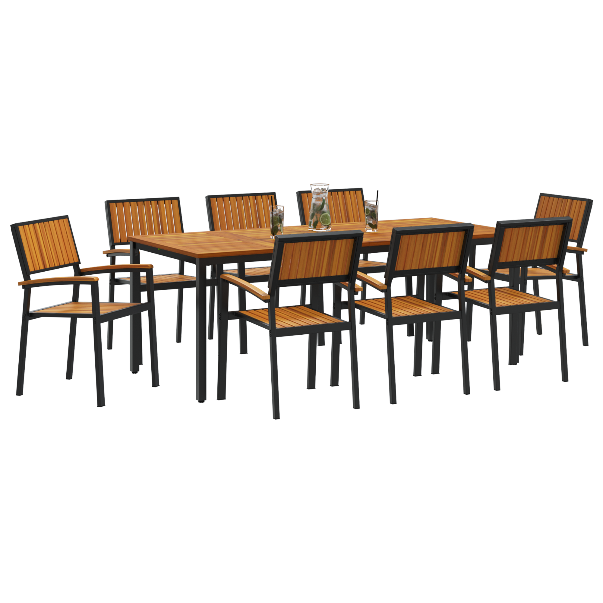 Thumbnail - vidaXL 9-teiliges Garten-Esszimmer-Set aus massivem Akazienholz und Metall