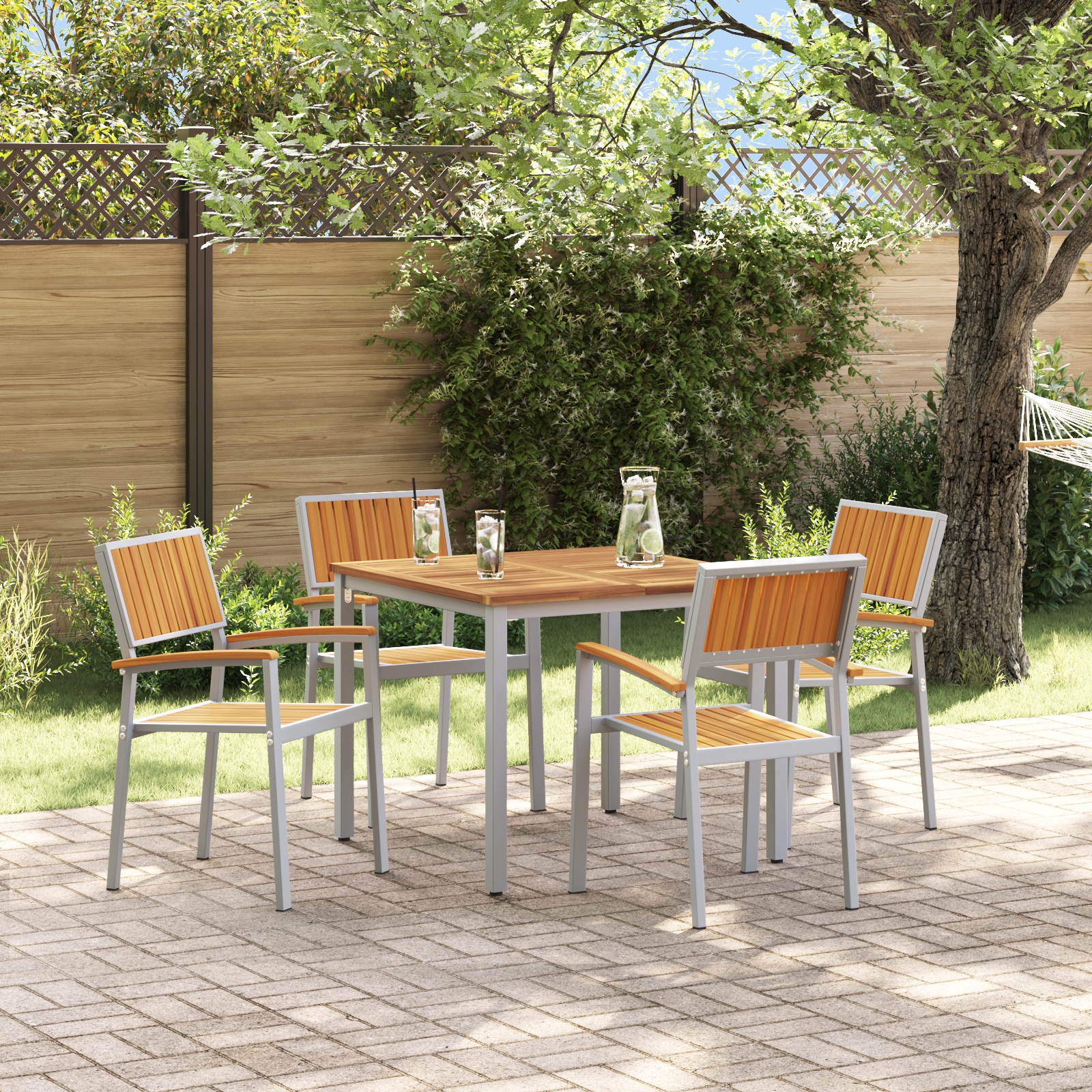 5-delige Tuin Eettafel Set Massief Acacia en Metaal