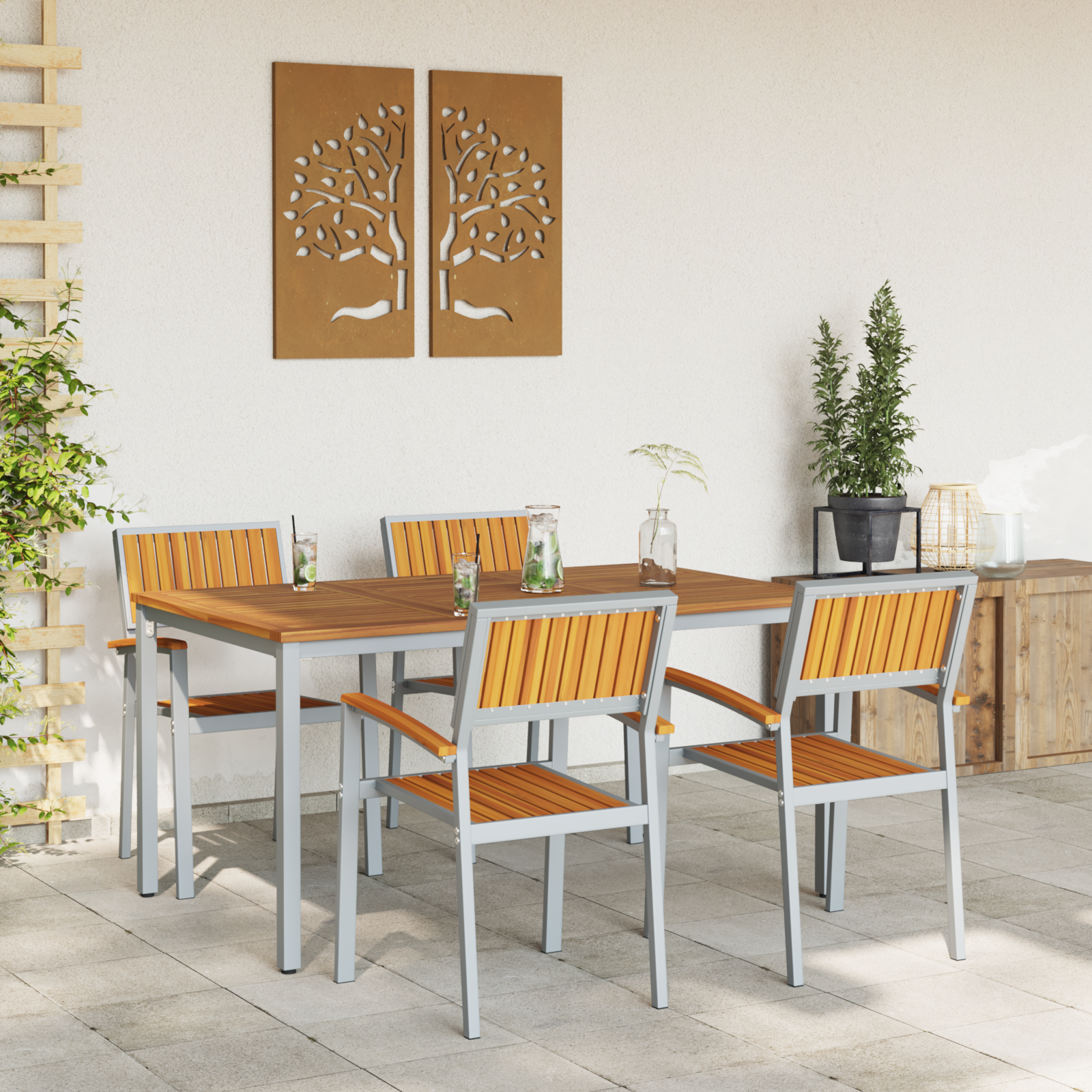 5 Piece Garden Dining Set Solid Wood Acacia and Metal - Image 4