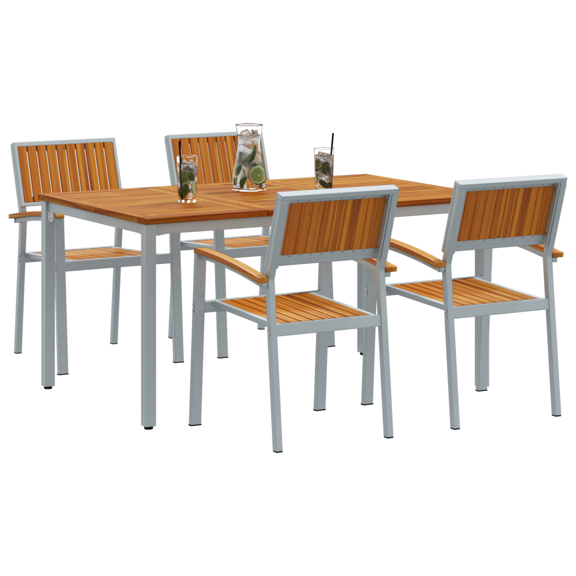 5 Piece Garden Dining Set Solid Wood Acacia and Metal - Image 3