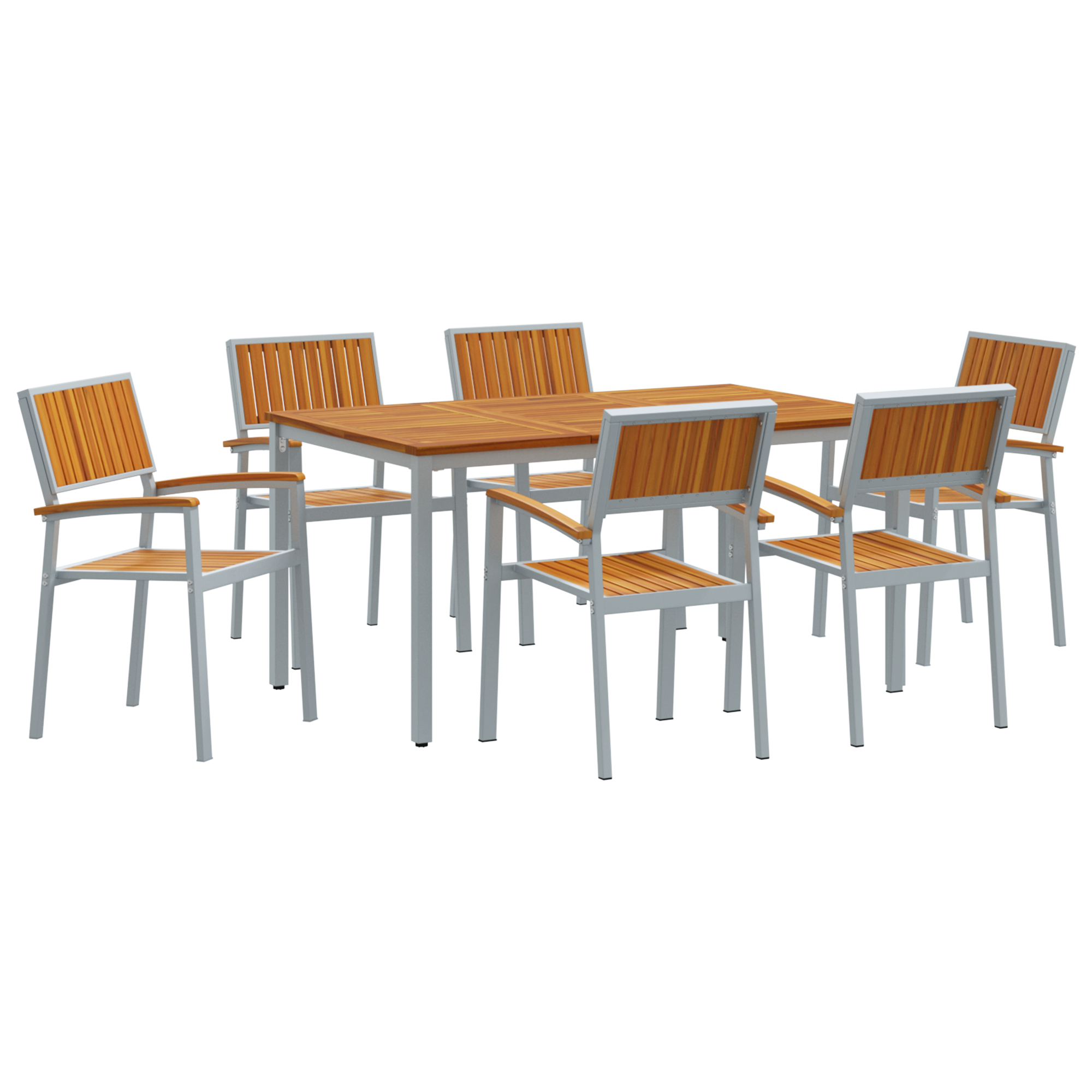 7 Piece Garden Dining Set Solid Wood Acacia and Metal - Image 2