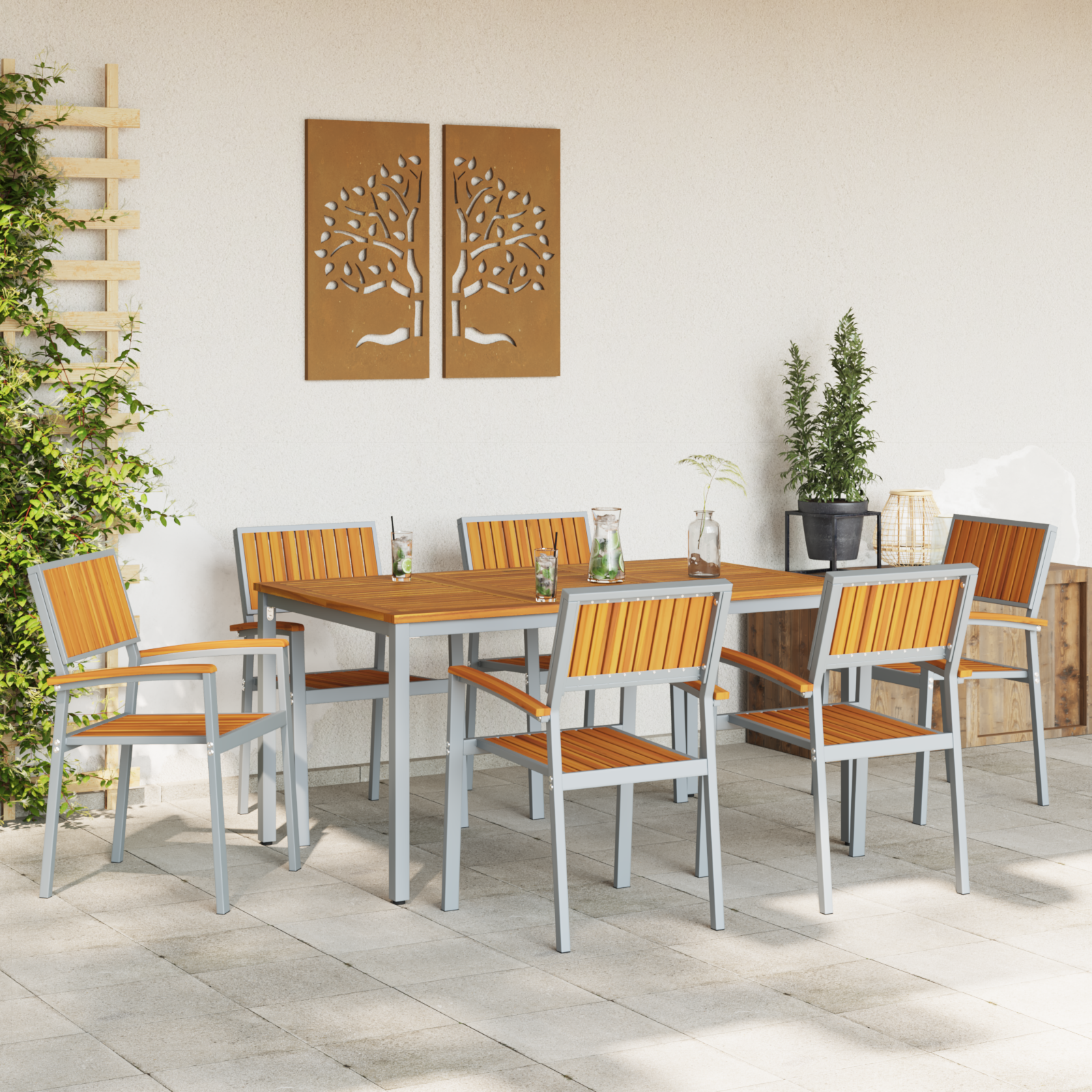 7 Piece Garden Dining Set Solid Wood Acacia and Metal - Image 4