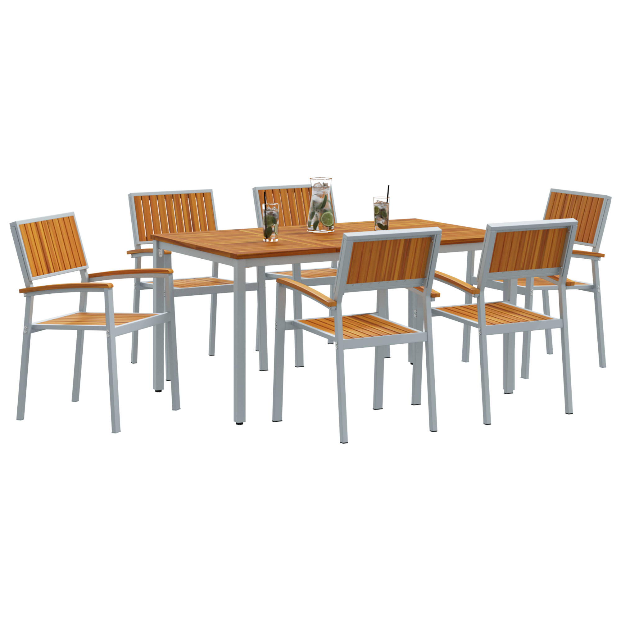 7 Piece Garden Dining Set Solid Wood Acacia and Metal - Image 3
