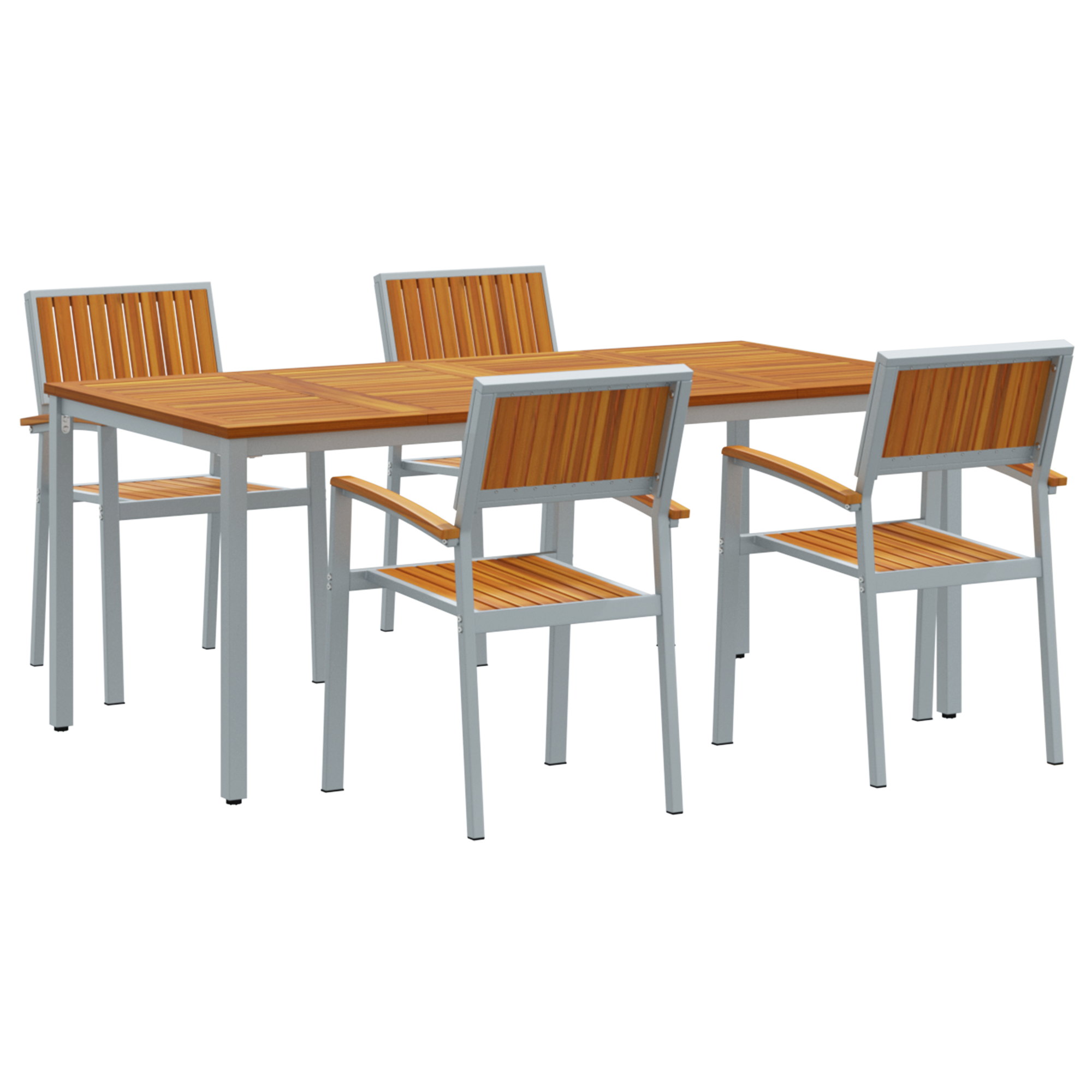 5 Piece Garden Dining Set Solid Wood Acacia and Metal - Image 2