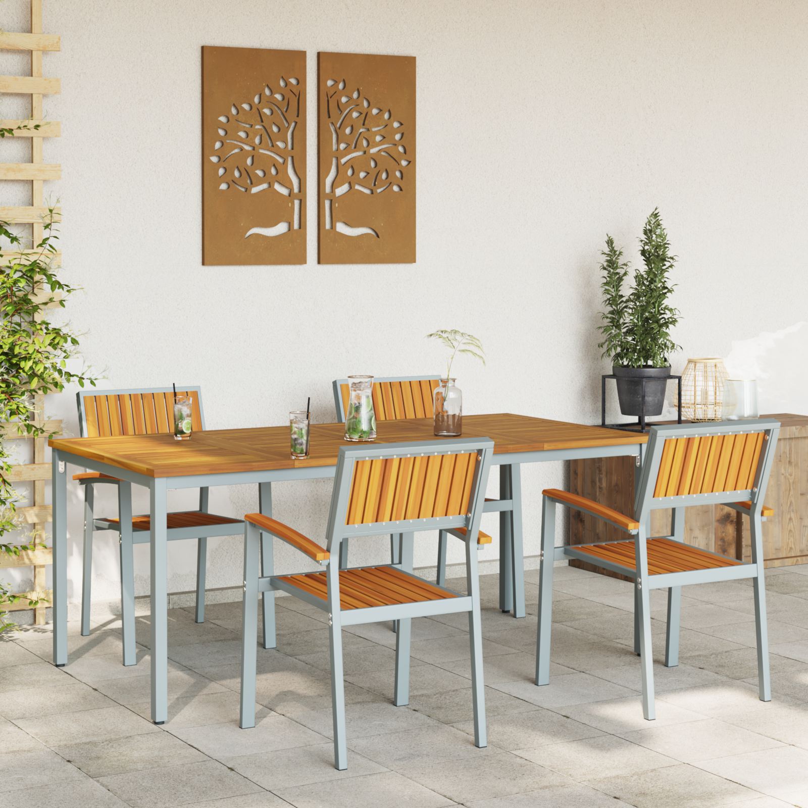 5 Piece Garden Dining Set Solid Wood Acacia and Metal - Image 4