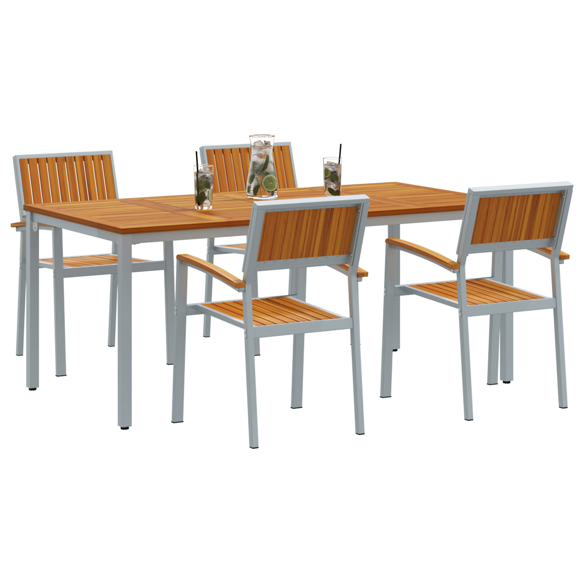 5 Piece Garden Dining Set Solid Wood Acacia and Metal - Image 3
