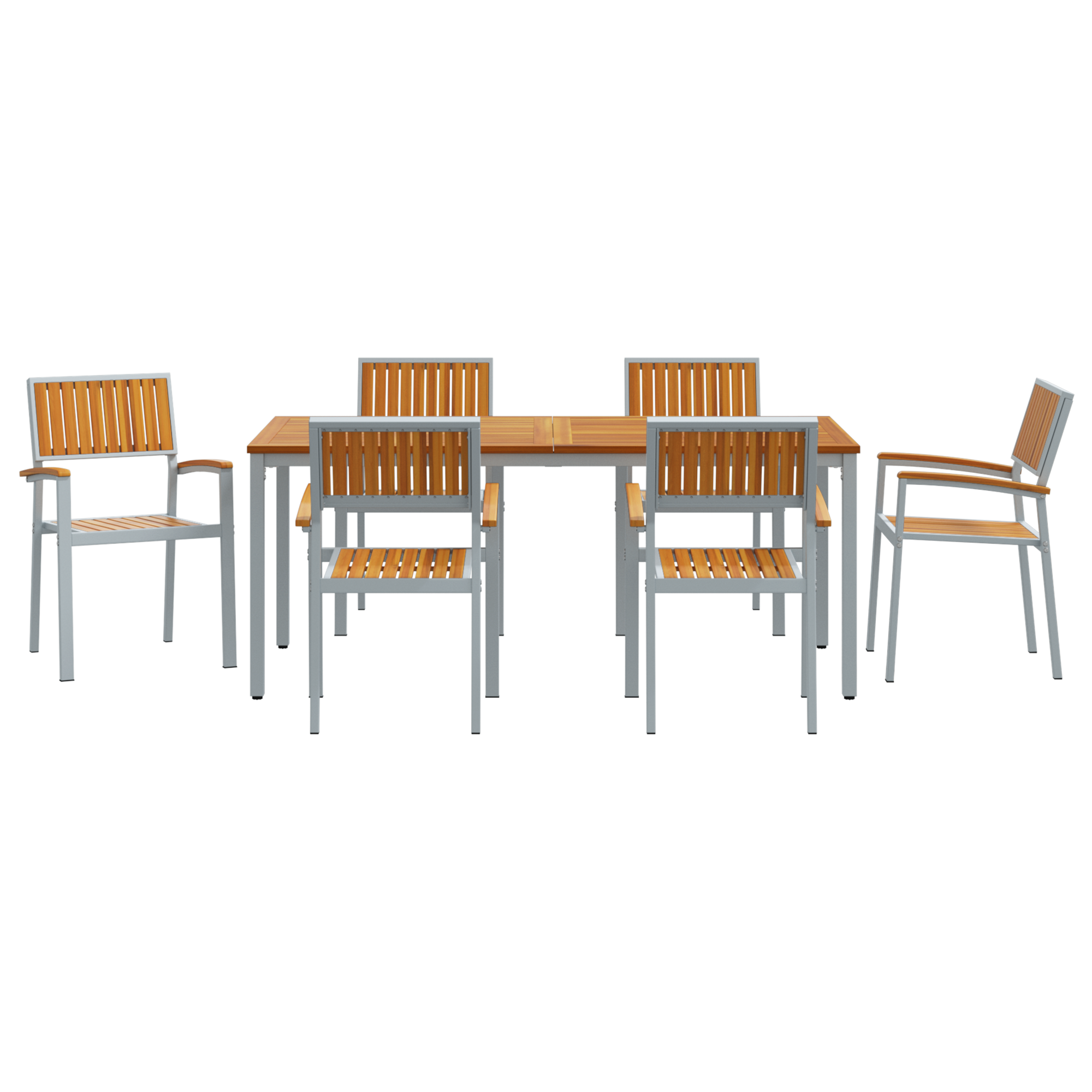 7 Piece Garden Dining Set Solid Wood Acacia and Metal - Image 7