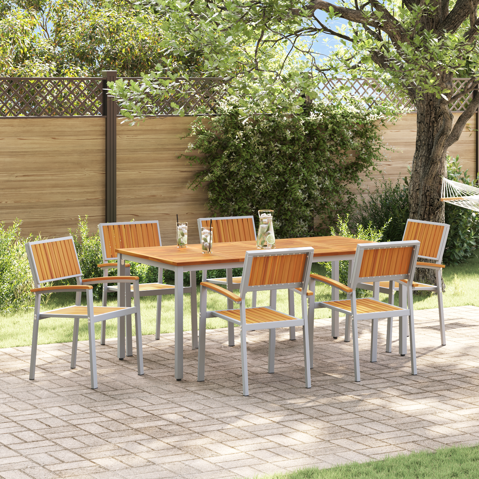 7 Piece Garden Dining Set Solid Wood Acacia and Metal
