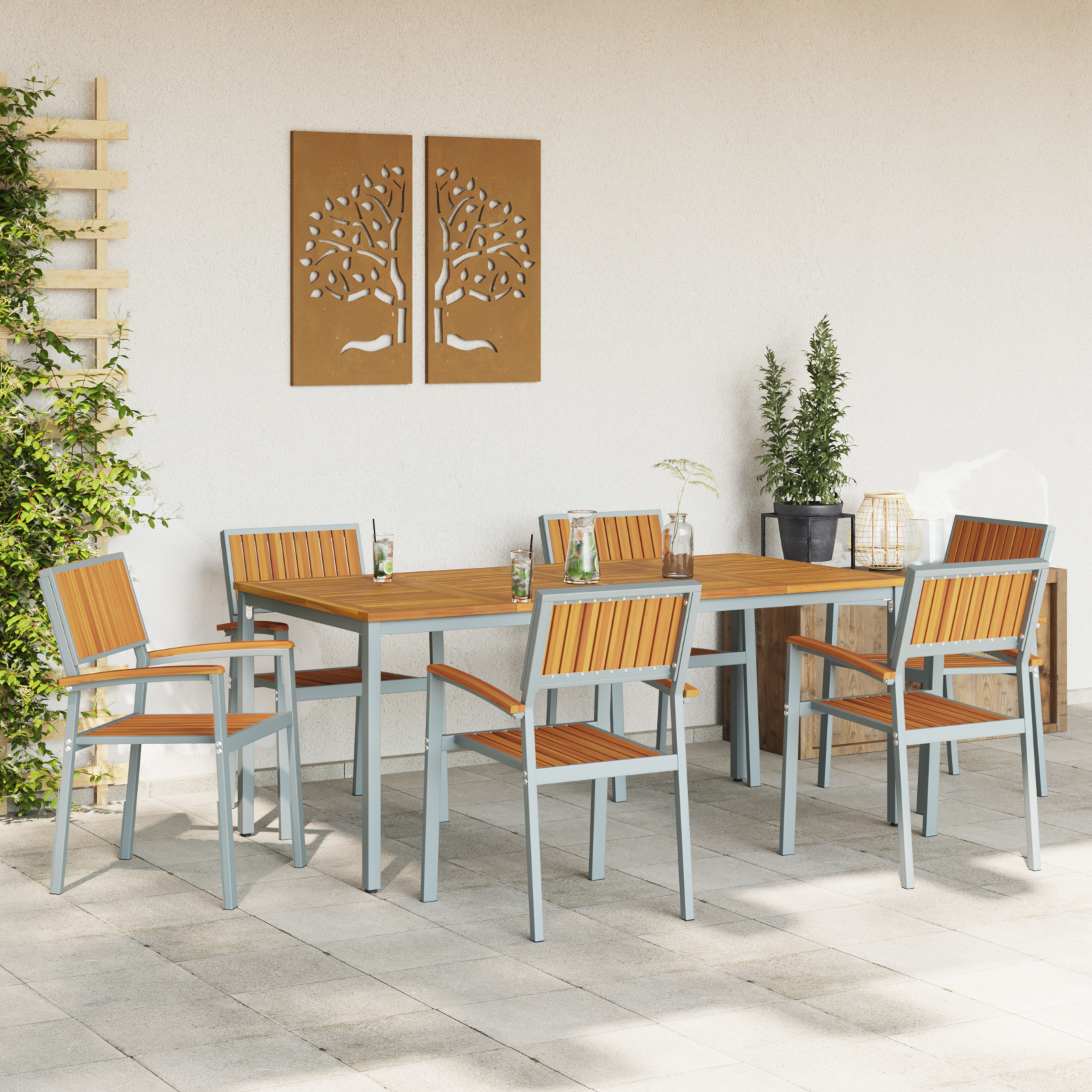 7 Piece Garden Dining Set Solid Wood Acacia and Metal - Image 4