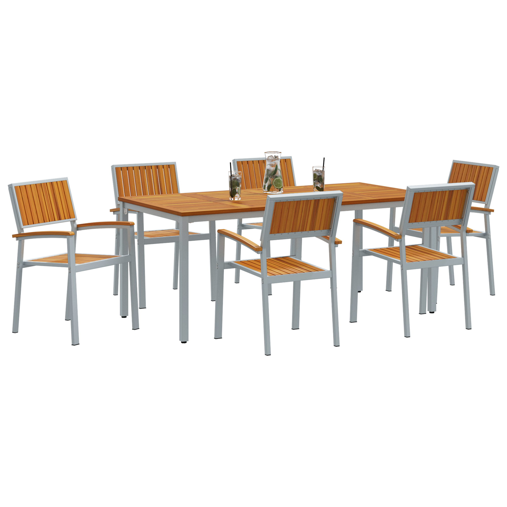 7 Piece Garden Dining Set Solid Wood Acacia and Metal - Image 3
