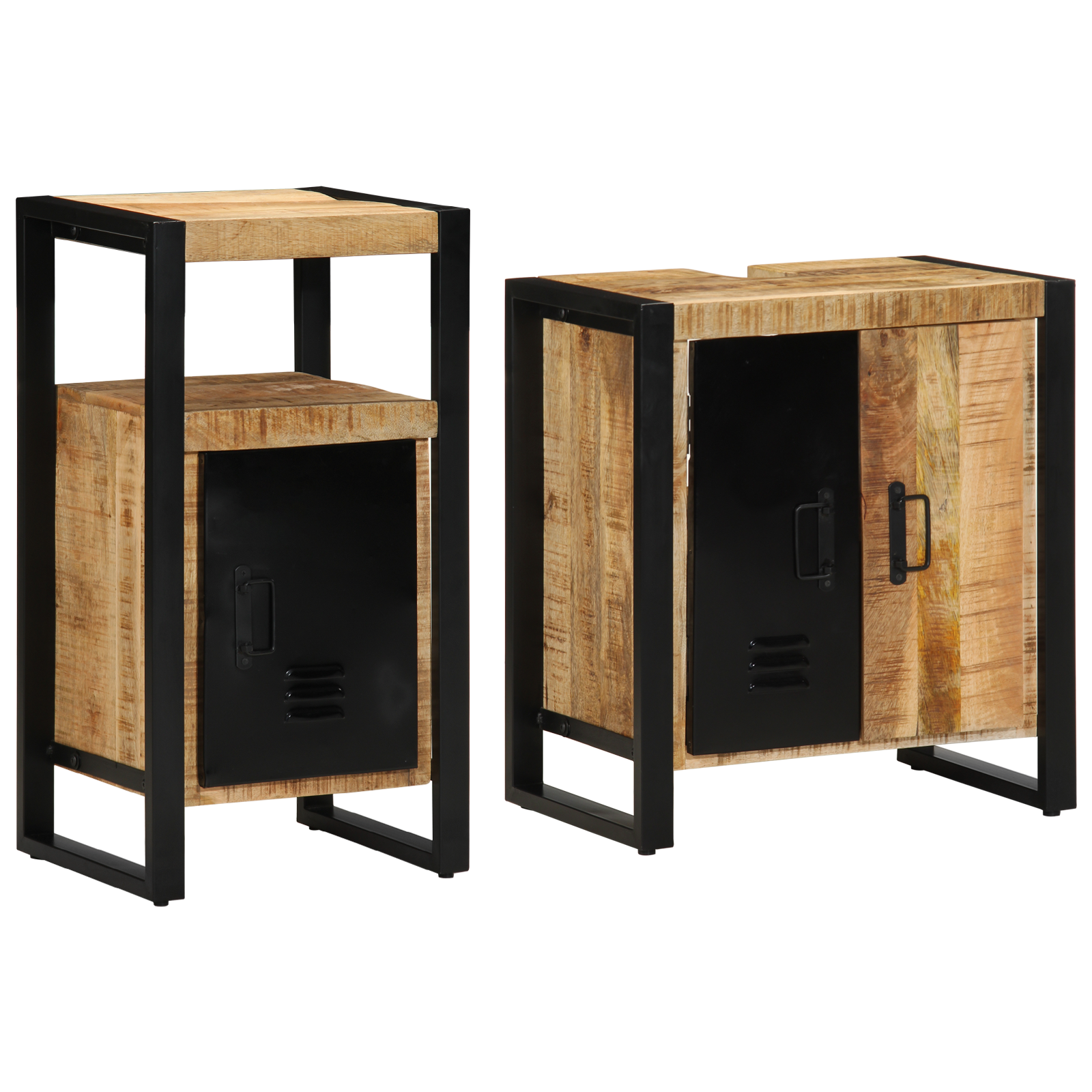 Badkamermeubelset met plank met opslag 2 pcs Bruin Massief ruw mango hout