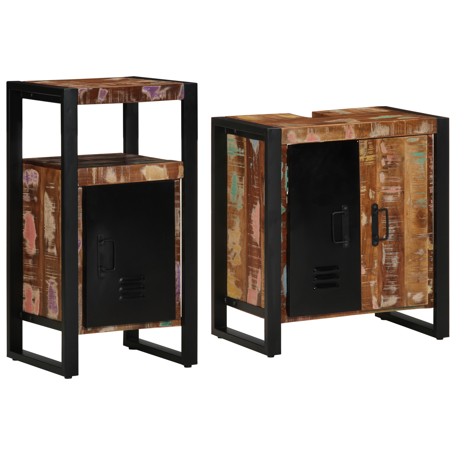 Badkamermeubelset met plank 2 pcs Bruin massief gerecycled hout
