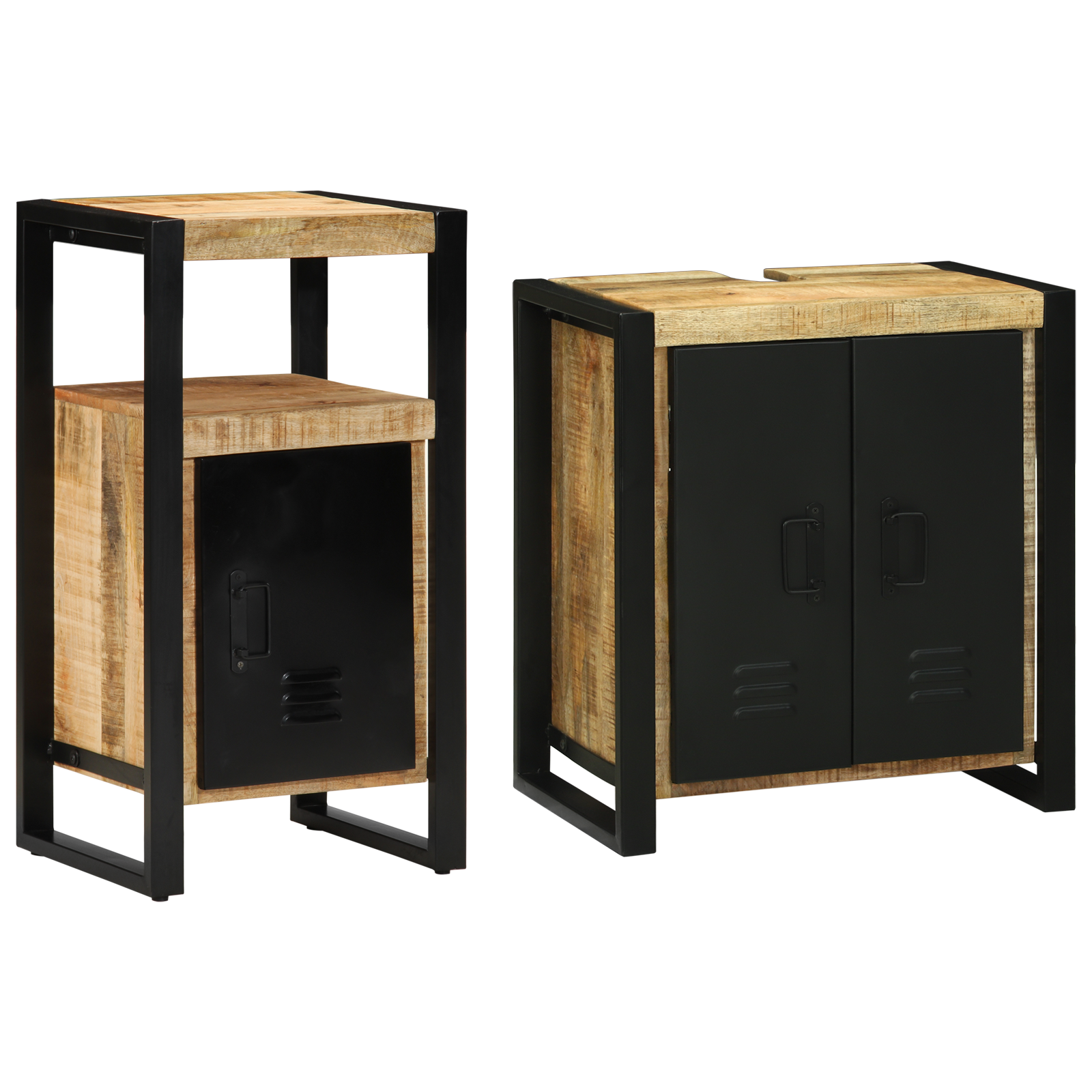 Badkamermeubelset met plank met opslag 2 pcs Bruin Massief ruw mango hout