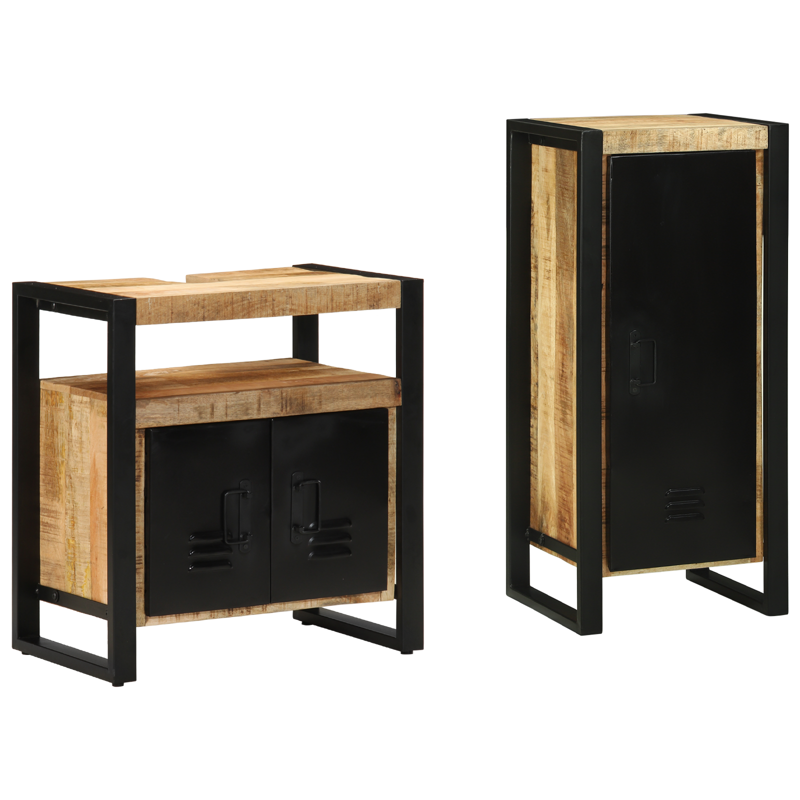 Badkamermeubelset met plank met opslag met de deur 2 pcs Bruin Massief Mango Hout