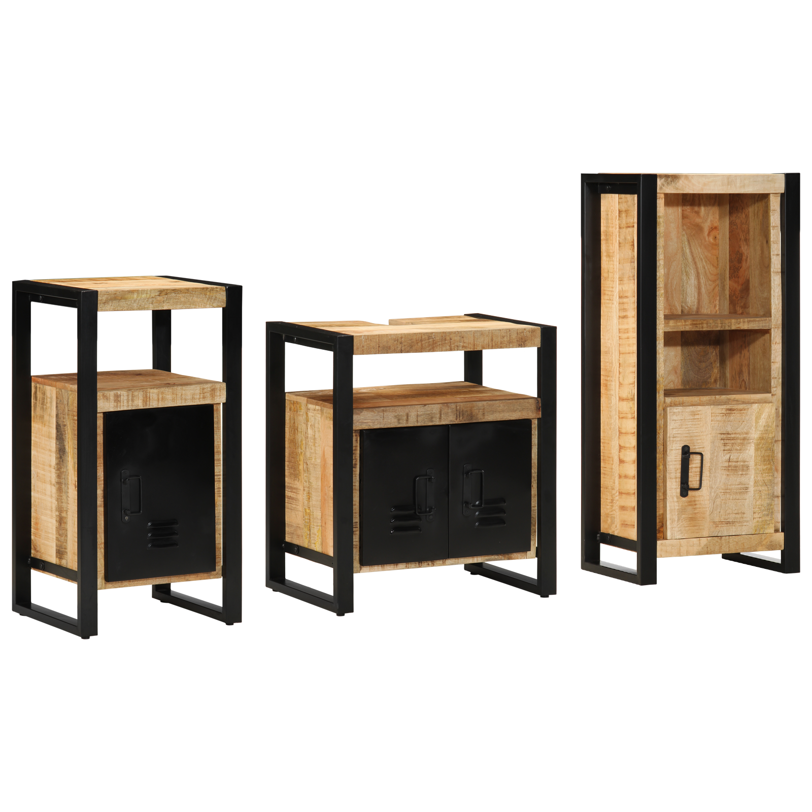 Badkamermeubelset met plank met opslag met de deur 3 pcs Bruin Massief Mango Hout