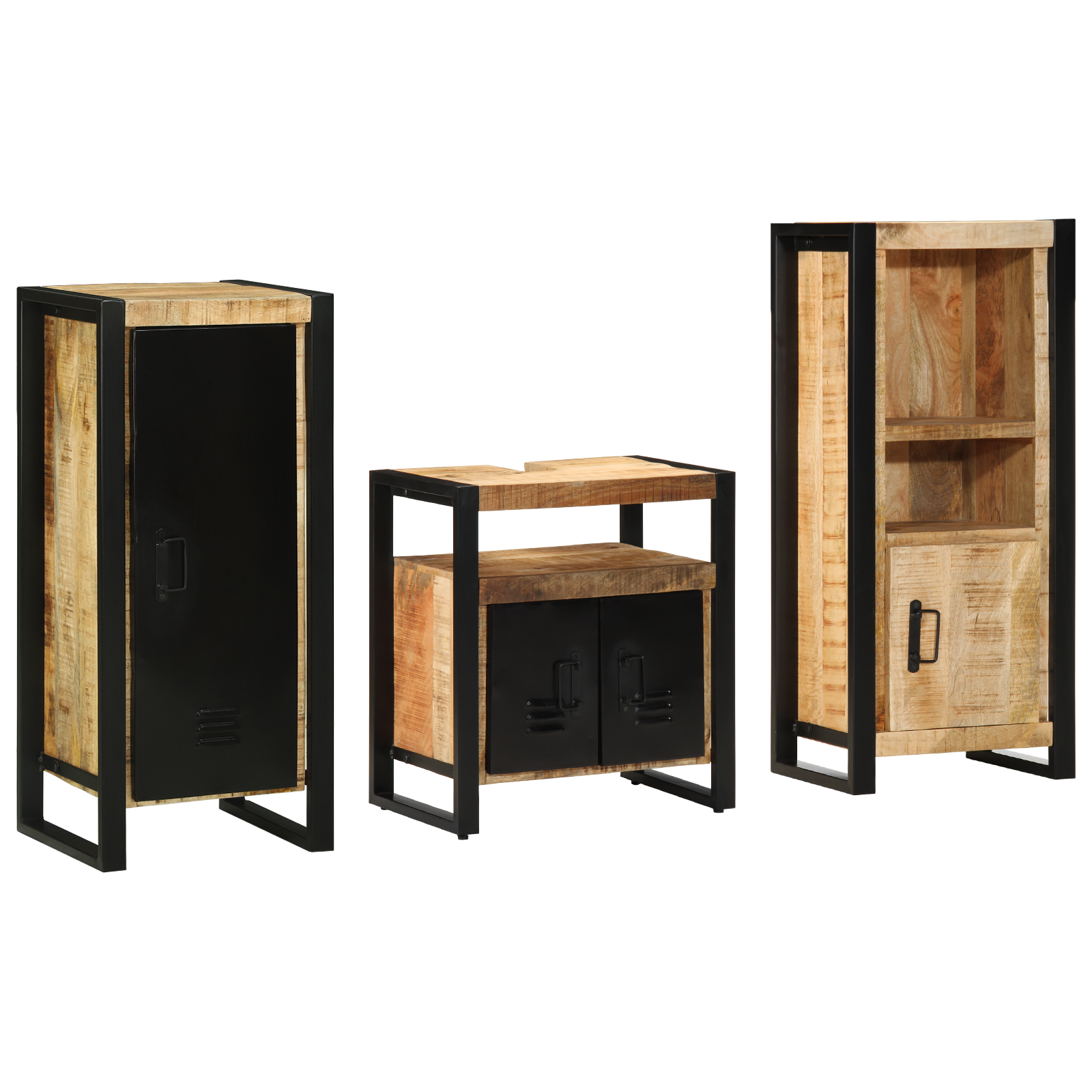 Badkamermeubelset met plank met opslag met de deur 3 pcs Bruin Massief Mango Hout
