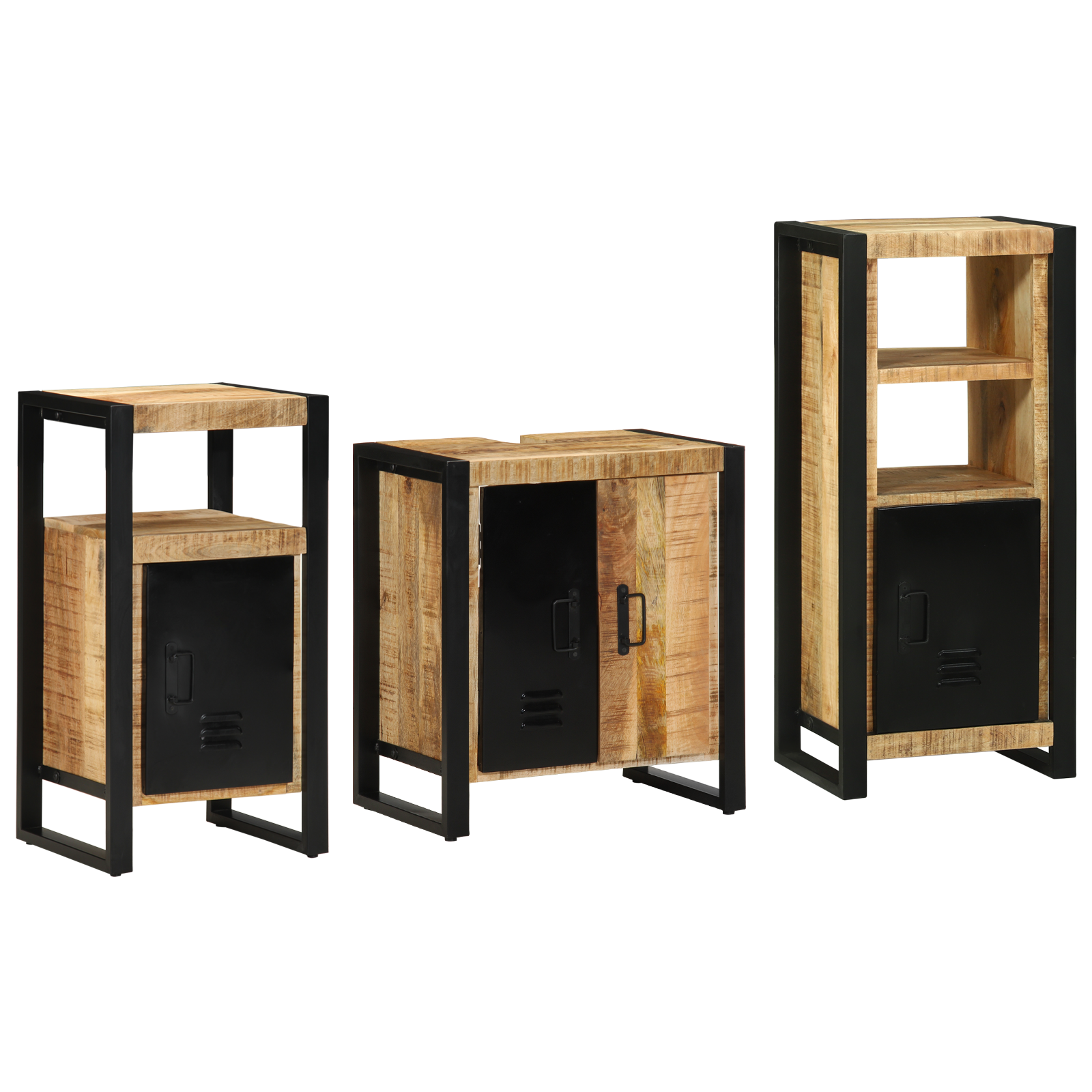 Badkamermeubelset met plank met opslag met de deur 3 pcs Bruin Massief Mango Hout
