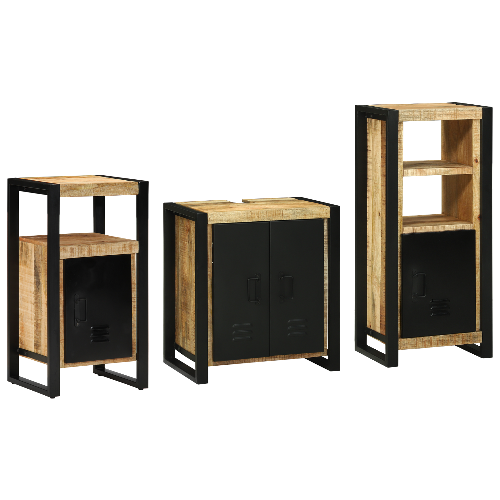 Badkamermeubelset met plank met opslag met de deur 3 pcs Bruin Massief Mango Hout