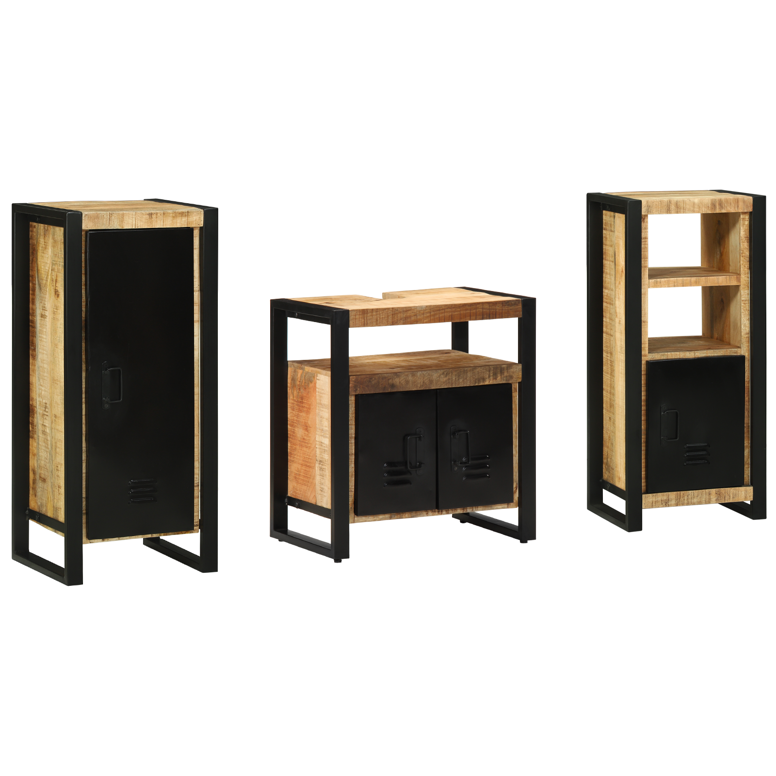 Badkamermeubelset met plank met opslag met de deur 3 pcs Bruin Massief Mango Hout