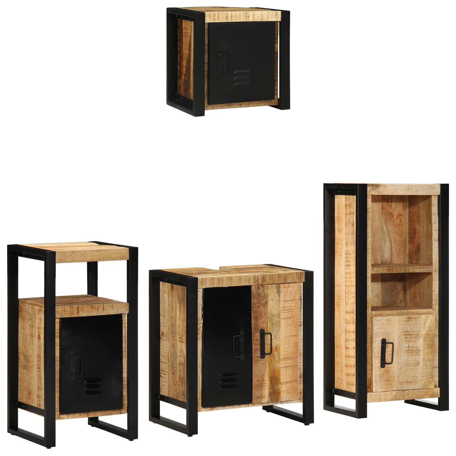 Badkamermeubelset met plank met opslag met de deur 4 pcs Bruin Massief Mango Hout | luizaXL | Dé meubelwinkel voor elk interieur Badkamermeubelset met plank met opslag met de deur 4 pcs Bruin Massief Mango Hout - Afbeelding 2