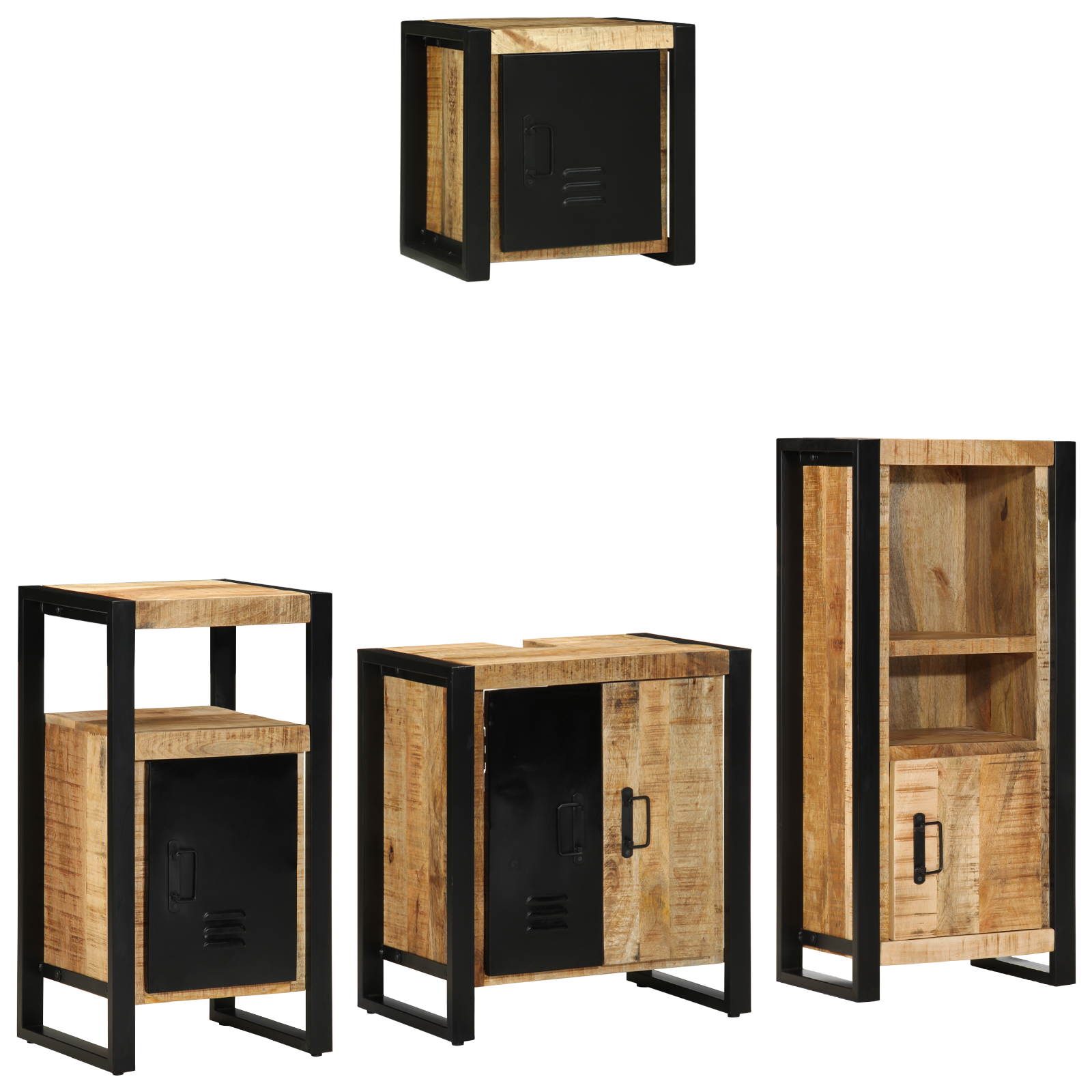 Badkamermeubelset met plank met opslag met de deur 4 pcs Bruin Massief Mango Hout | luizaXL | Dé meubelwinkel voor elk interieur Badkamermeubelset met plank met opslag met de deur 4 pcs Bruin Massief Mango Hout - Afbeelding 3