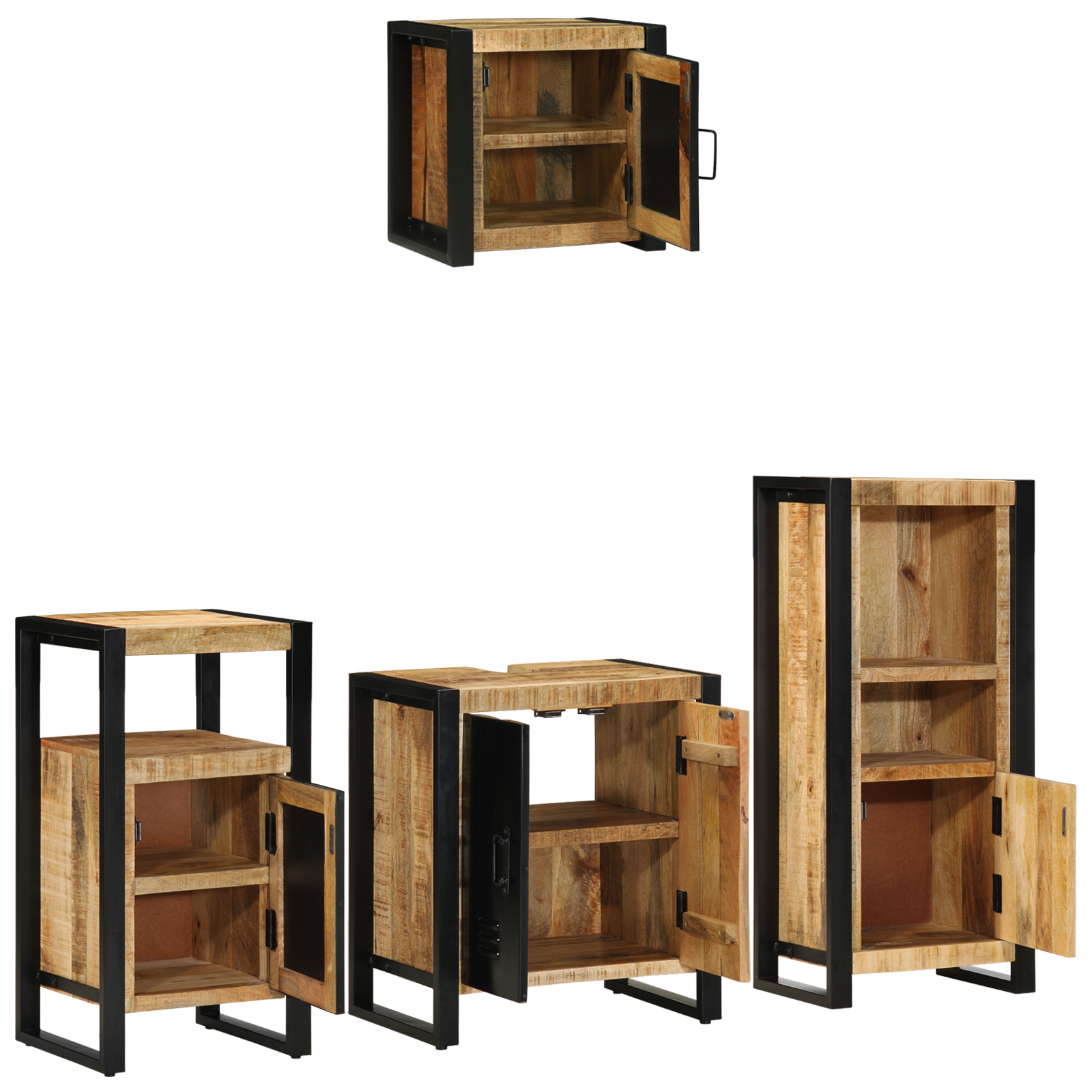 Badkamermeubelset met plank met opslag met de deur 4 pcs Bruin Massief Mango Hout | luizaXL | Dé meubelwinkel voor elk interieur Badkamermeubelset met plank met opslag met de deur 4 pcs Bruin Massief Mango Hout - Afbeelding 4