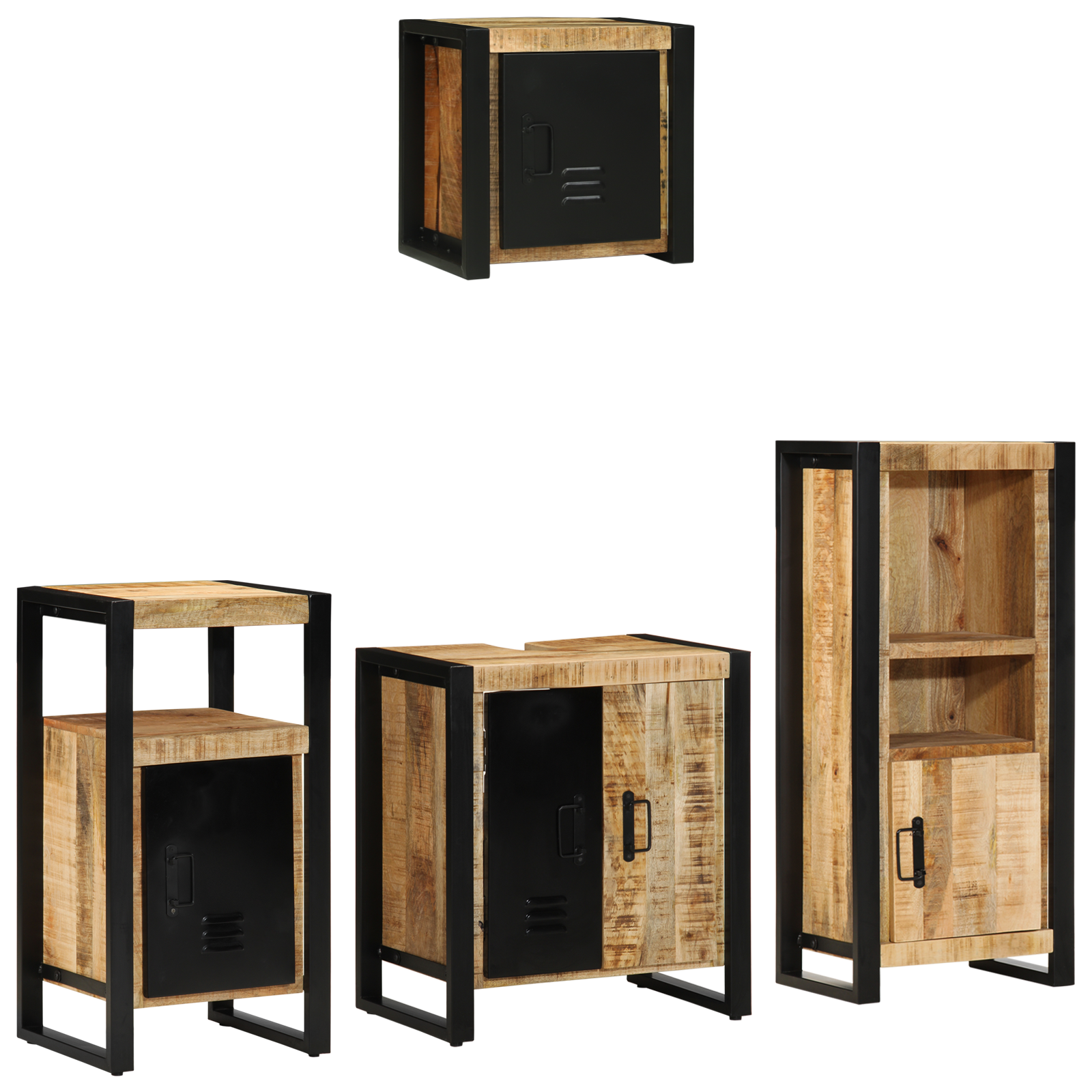 Badkamermeubelset met plank met opslag met de deur 4 pcs Bruin Massief Mango Hout | luizaXL | Dé meubelwinkel voor elk interieur Badkamermeubelset met plank met opslag met de deur 4 pcs Bruin Massief Mango Hout