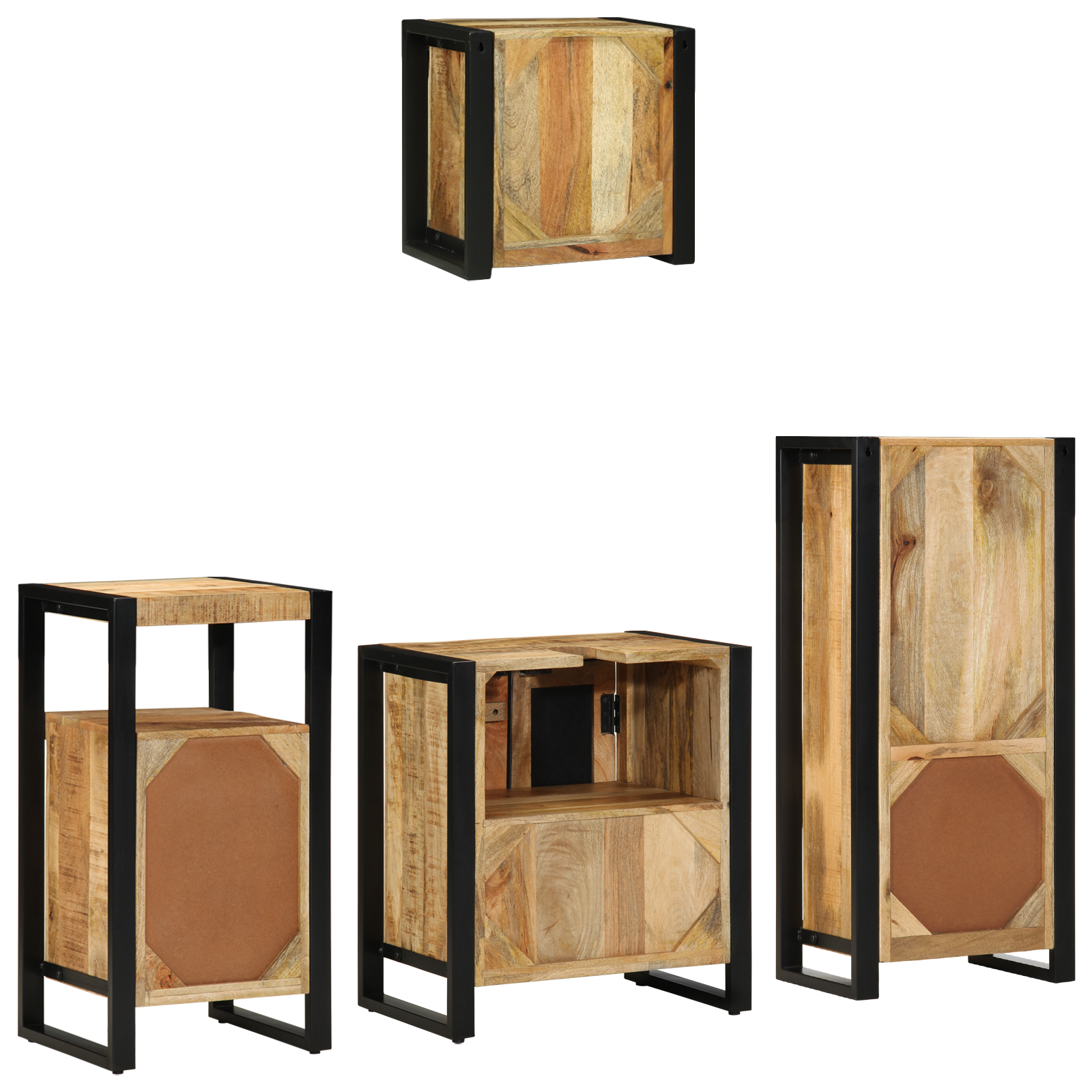Badkamermeubelset met plank met opslag met de deur 4 pcs Bruin Massief Mango Hout | luizaXL | Dé meubelwinkel voor elk interieur Badkamermeubelset met plank met opslag met de deur 4 pcs Bruin Massief Mango Hout - Afbeelding 10
