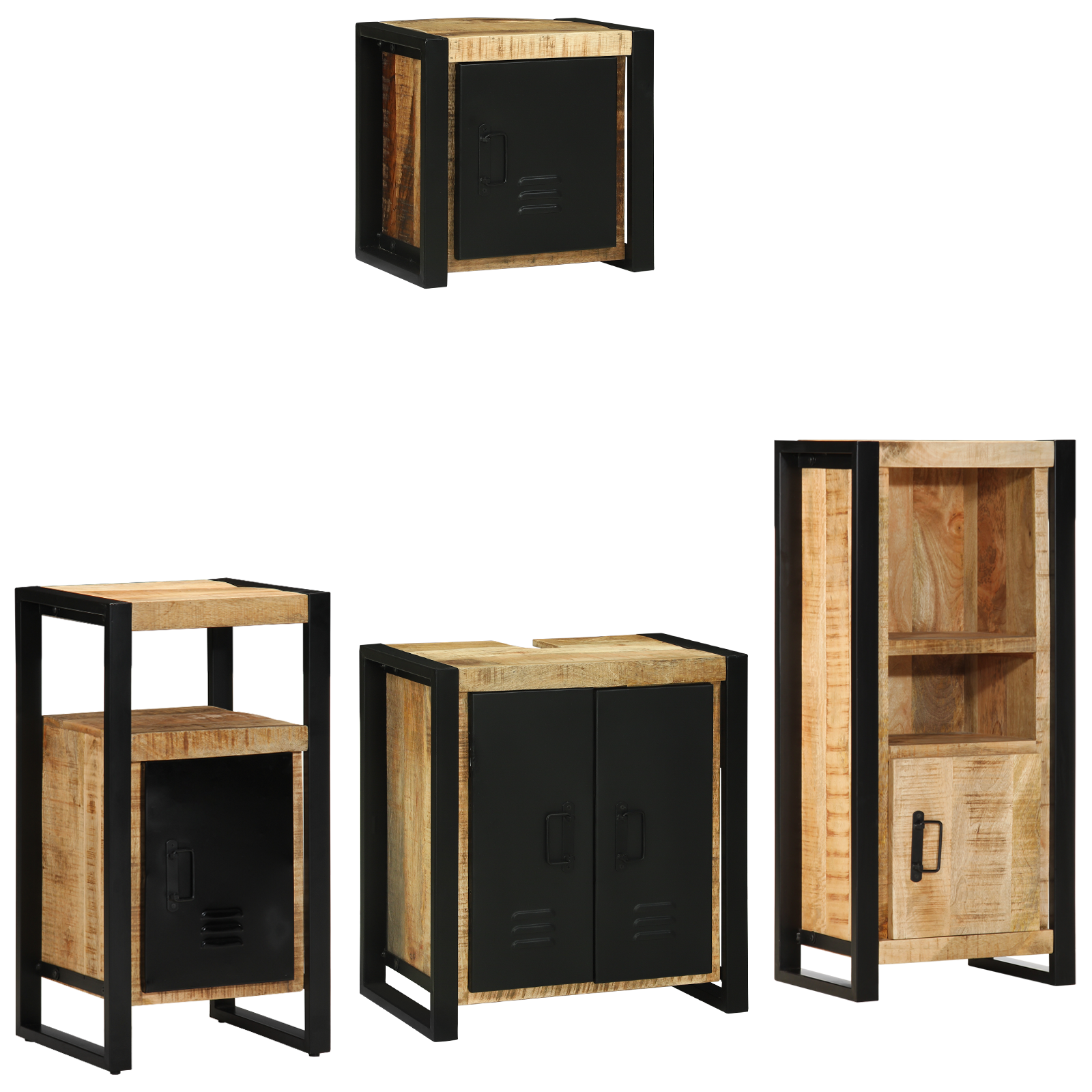 Badkamermeubelset met plank met opslag met de deur 4 pcs Bruin Massief Mango Hout
